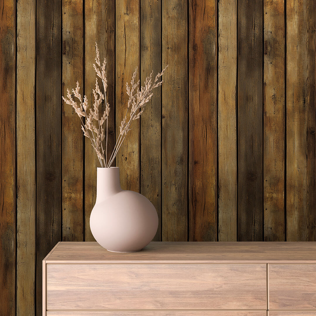 Olive Wood Plank Wallpaper mockup