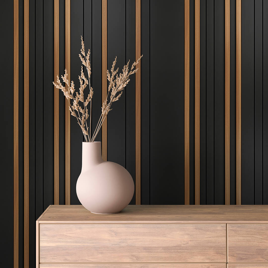Charcoal Wood Slat Wallpaper mockup