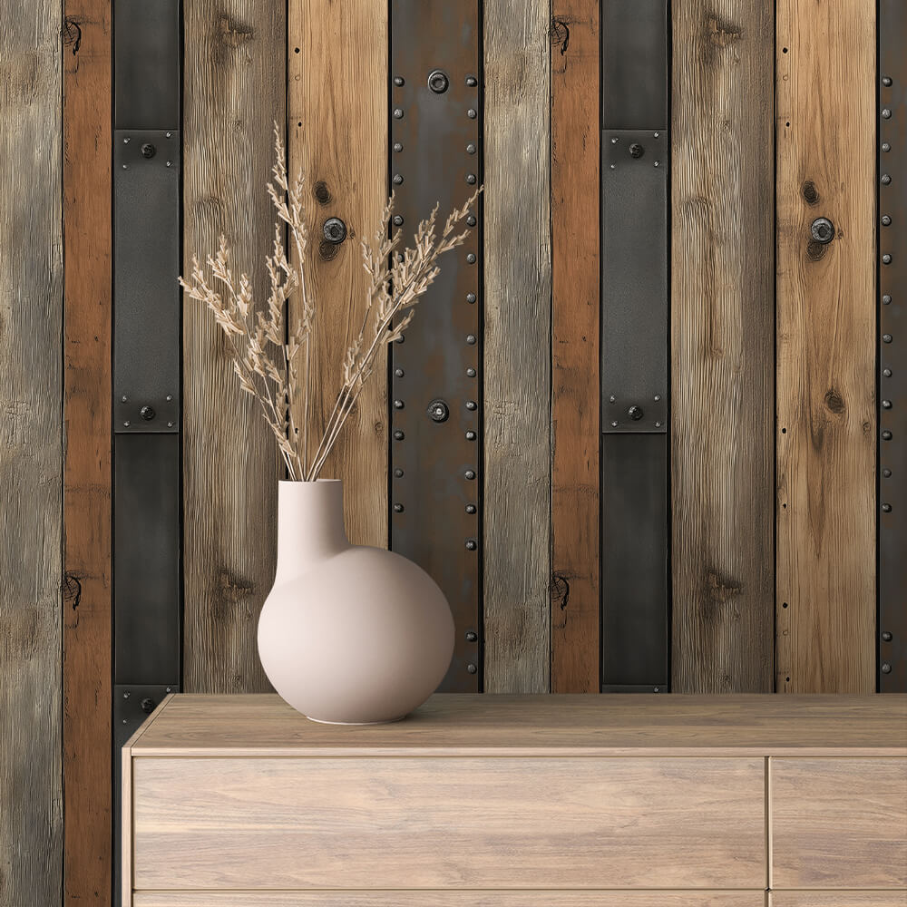 Industrial Wood Metal Wallpaper mockup