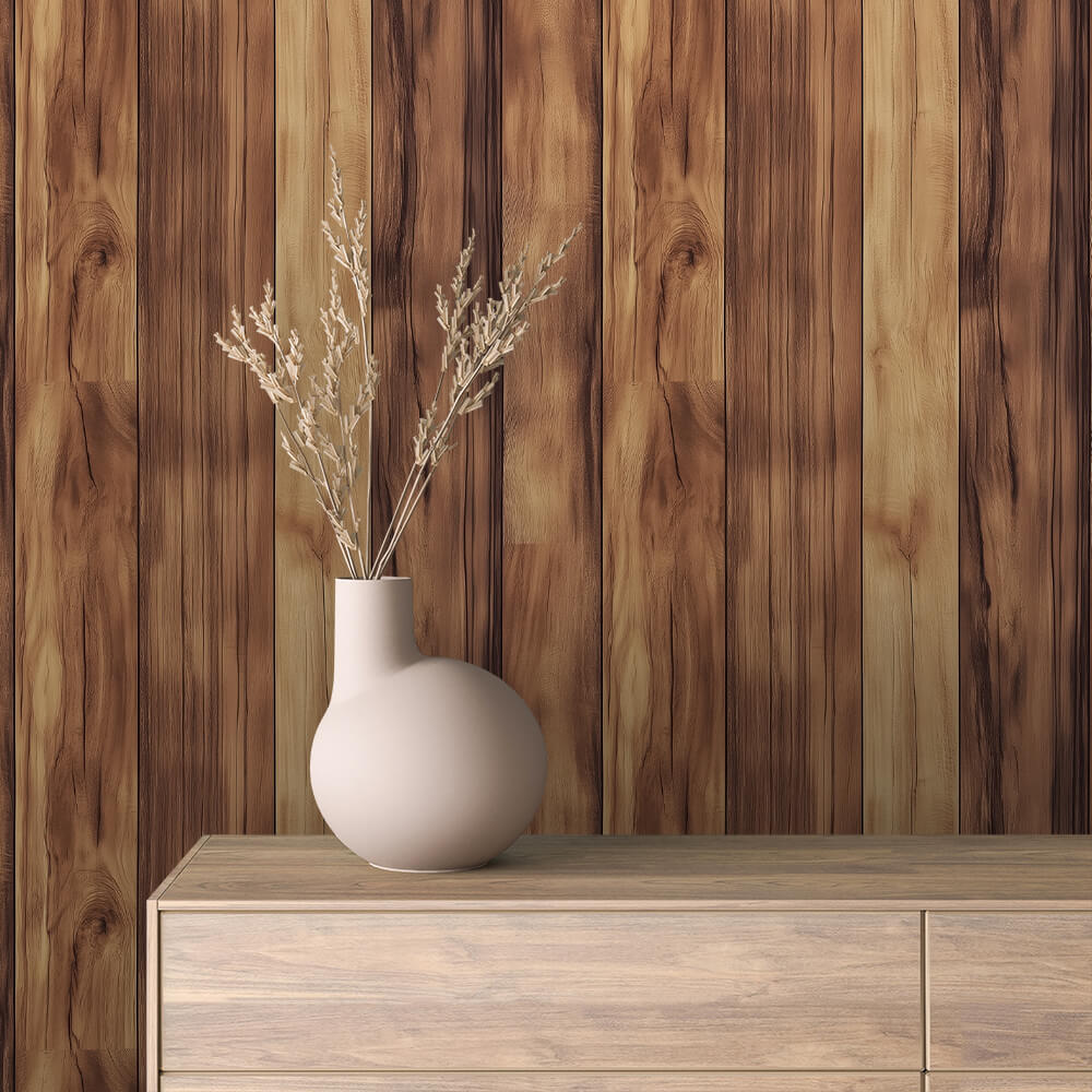 Teak Wood Grain Wallpaper mockup