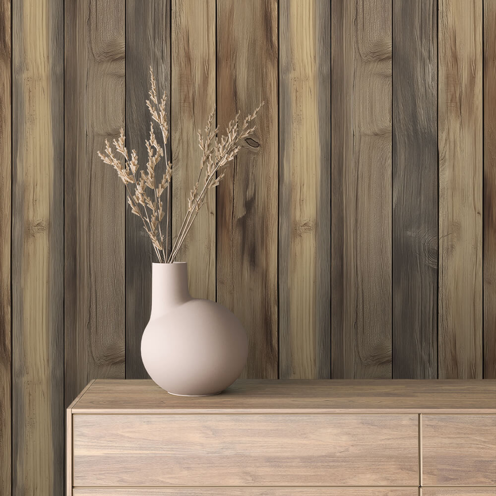 Muted Grey Wood Plank Wallpaper mockup
