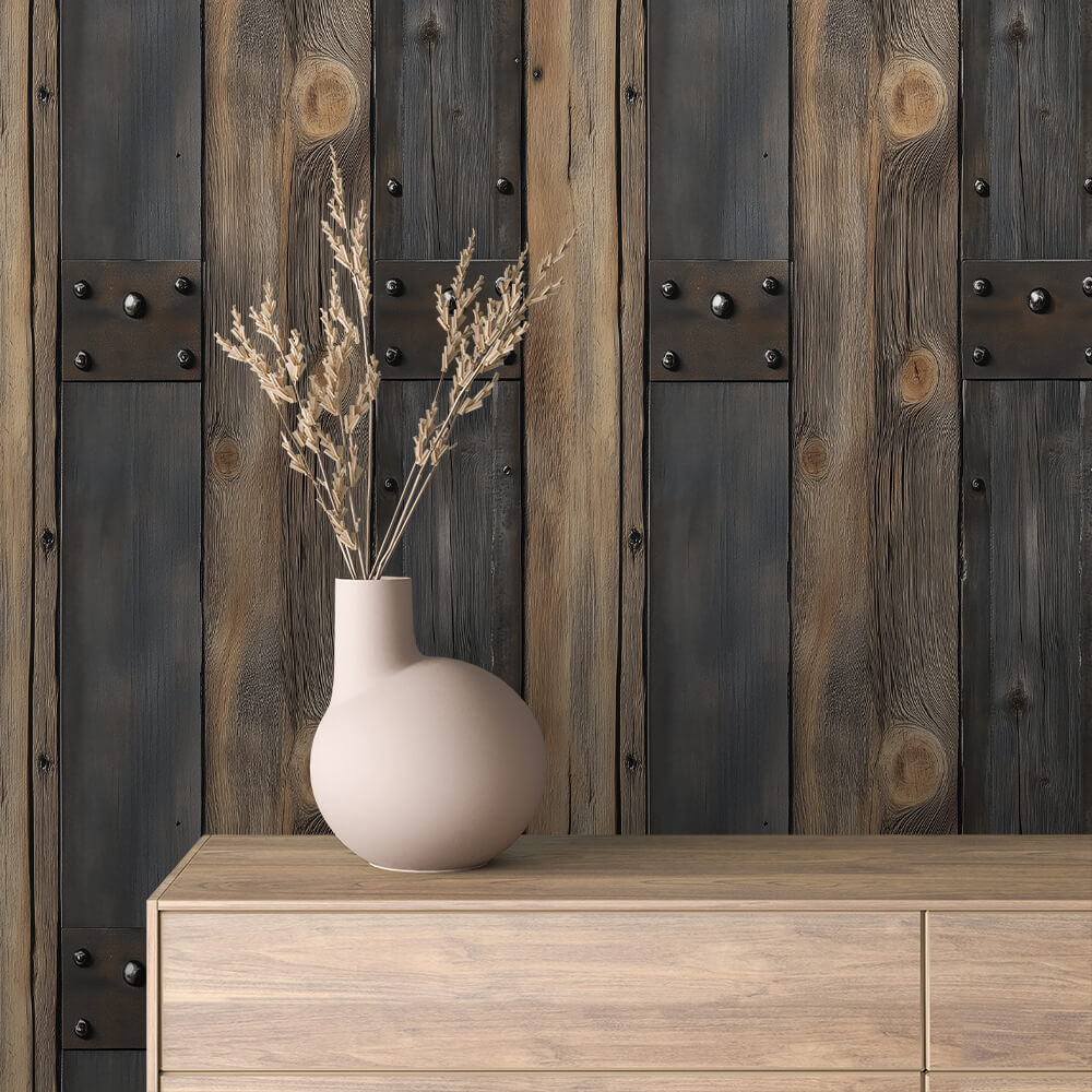 Rustic Industrial Wood Wallpaper mockup