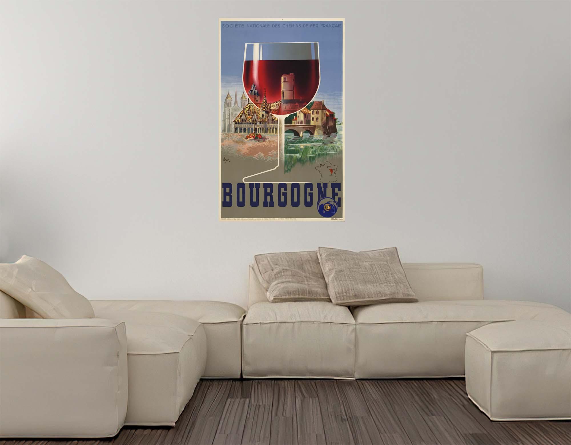 CoolWalls.ca diecut Bourgogne SNCF from 1939 Wine Poster, Wall Decal Sticker Wallpaper, PEEL-N-STICK, removable anytime. Great for a classroom