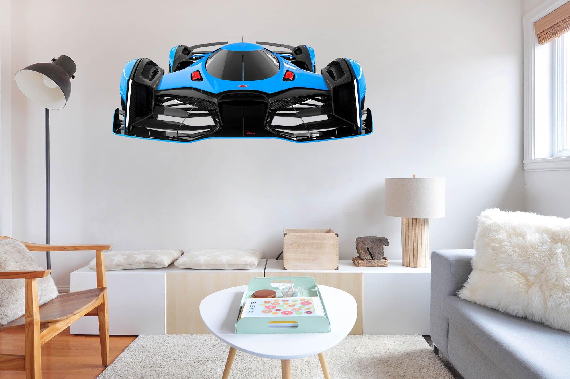 Bugatti Vision Gran Turismo Wall Decal Luxury Hyper Exotic Sports Car Removable Fabric Wall Sticker Boys Bedroom Man Cave Wall Art Decor 045