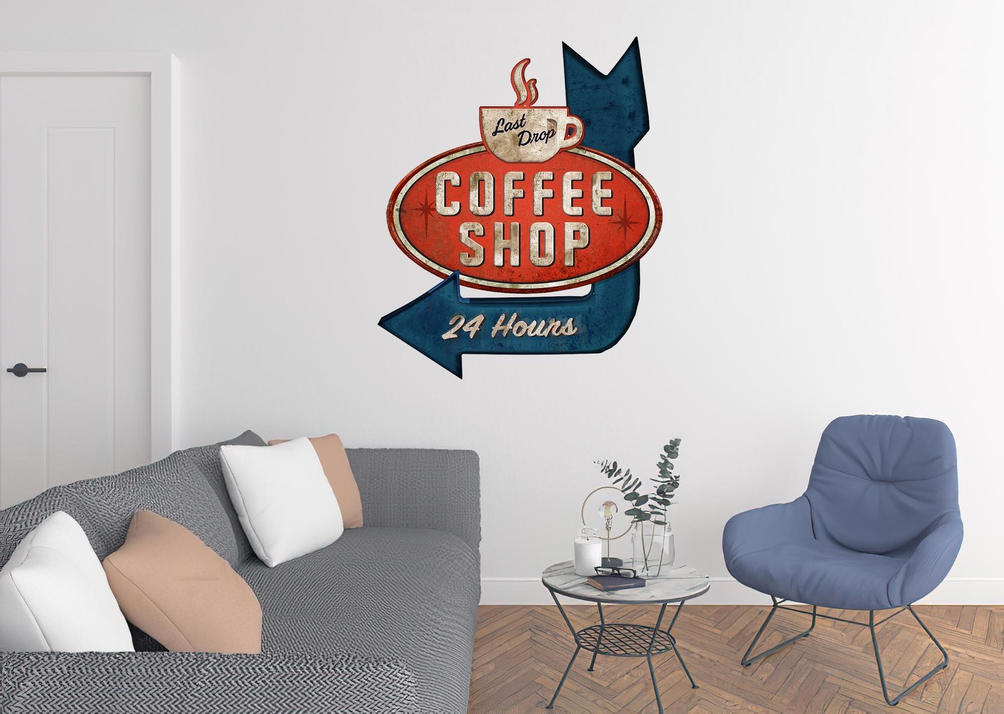 CoolWalls.ca DieCut Coffee Shop 24 Hours Sign Decal, Wall Decal, Peel-N-Stick and Removes Easily Anytime