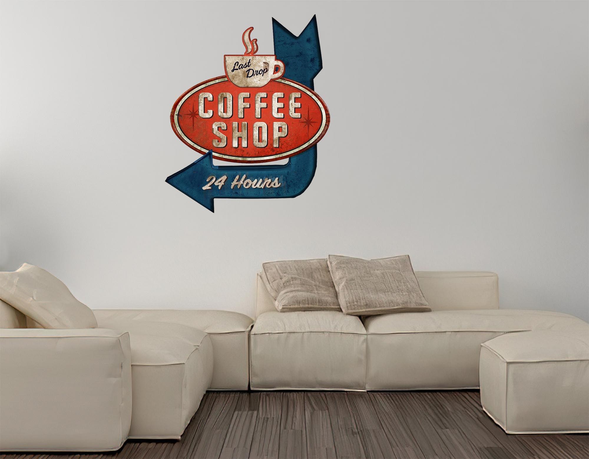 CoolWalls.ca DieCut Coffee Shop 24 Hours Sign Decal, Wall Decal, Peel-N-Stick and Removes Easily Anytime
