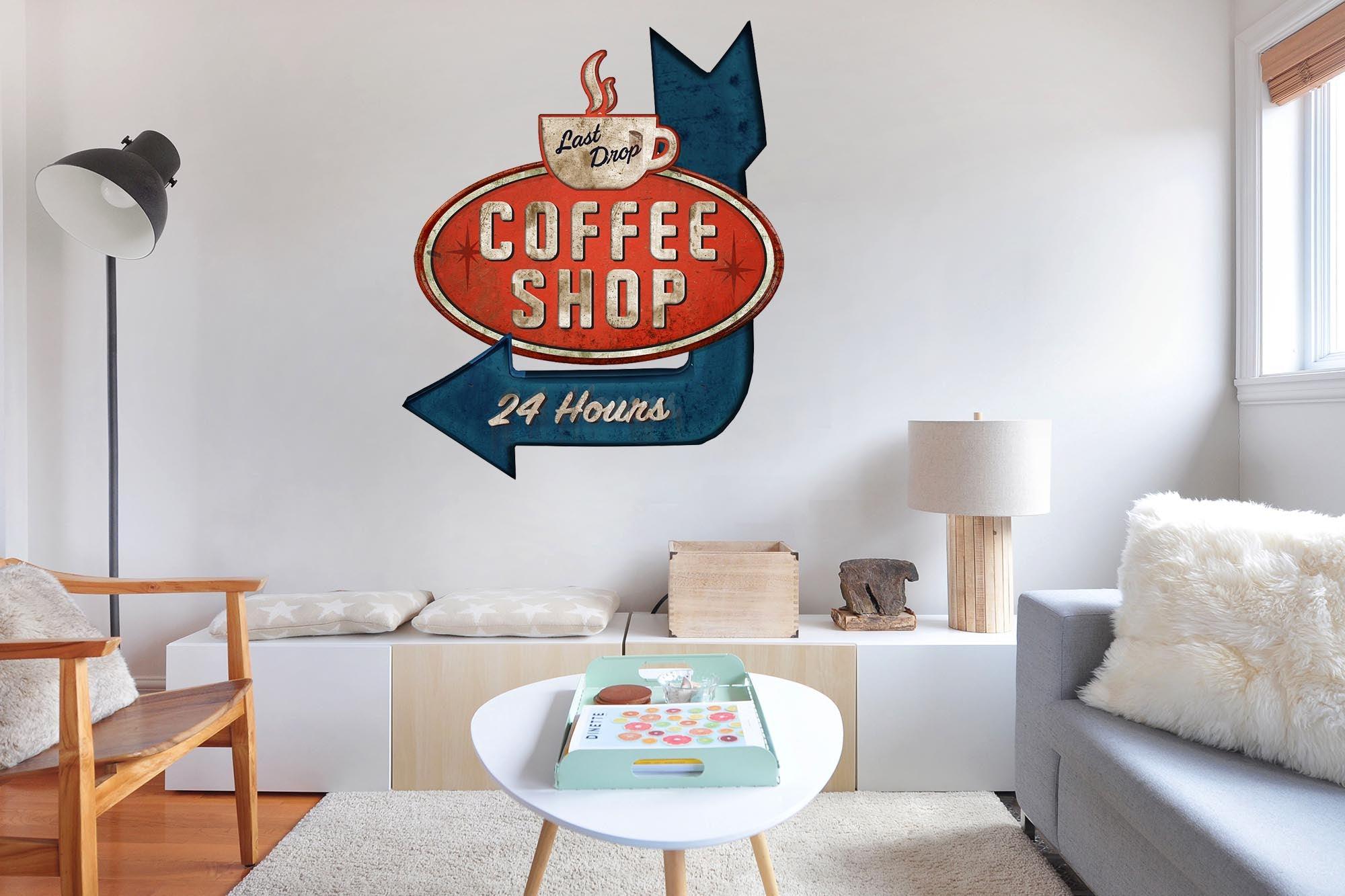 CoolWalls.ca DieCut Coffee Shop 24 Hours Sign Decal, Wall Decal, Peel-N-Stick and Removes Easily Anytime