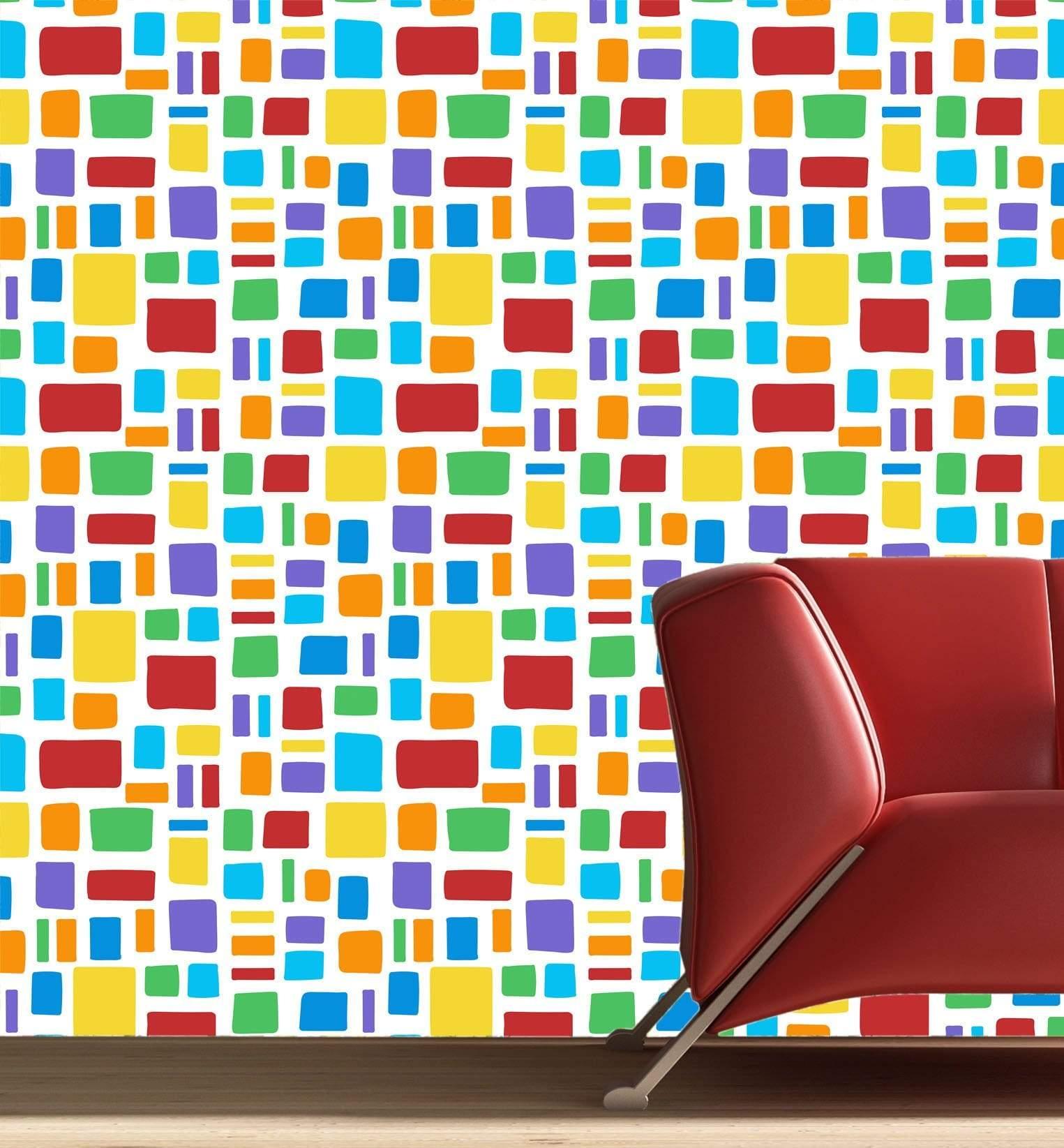 Colourful rectangles on White pattern, Seamless Wallpaper 28" rolls
