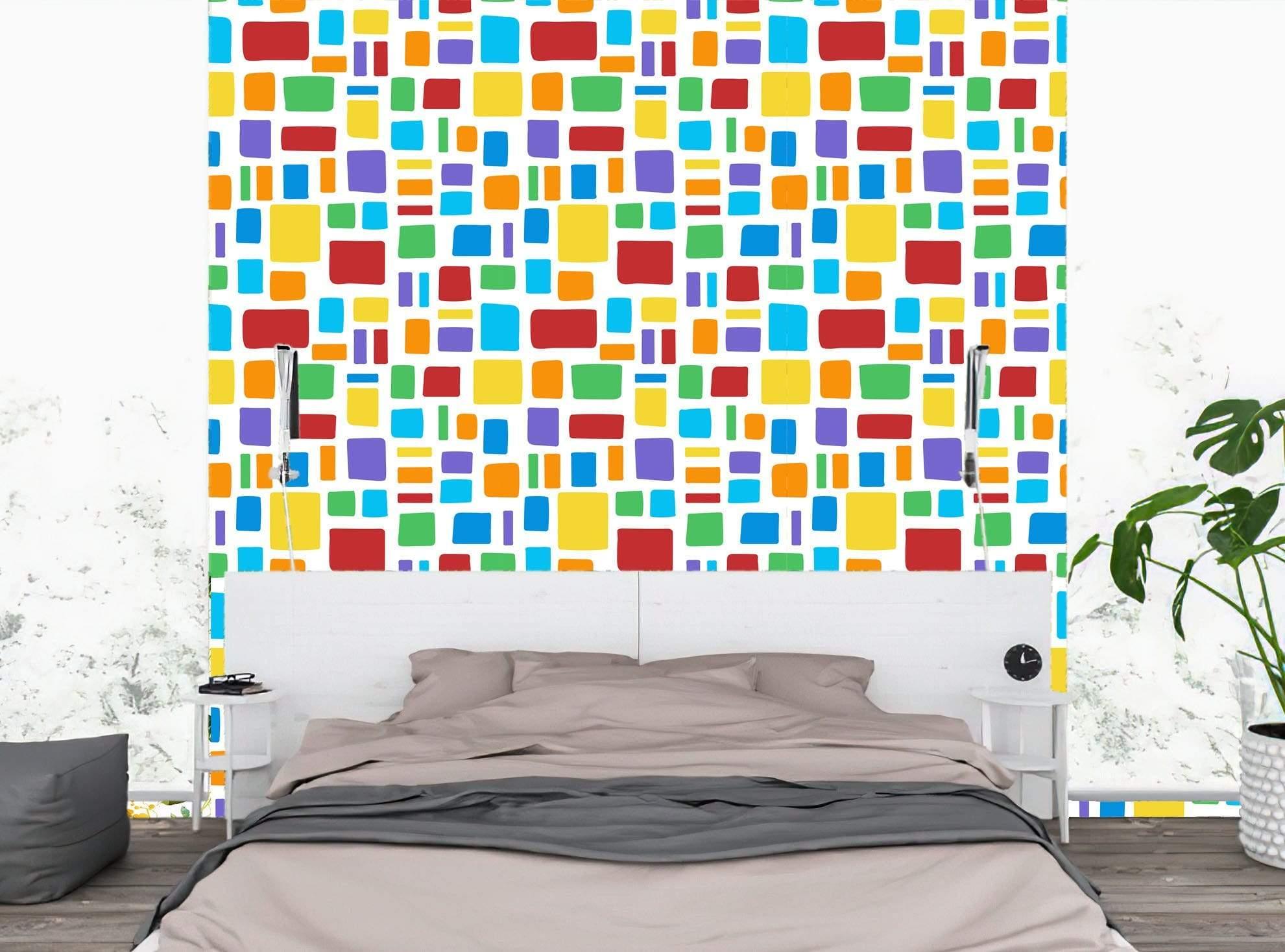 Colourful rectangles on White pattern, Seamless Wallpaper 28" rolls