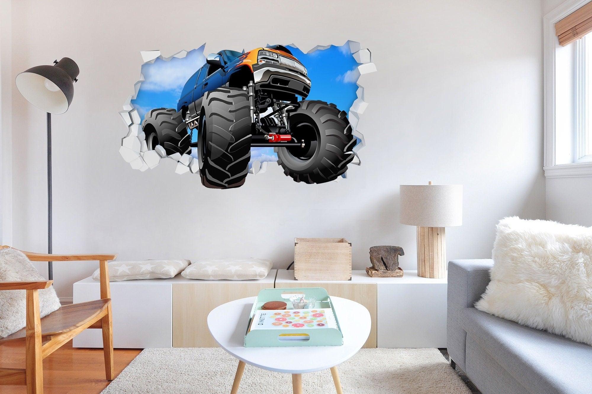 Dark Blue Blazer Monster Truck 3D Wall Hole, Wall Decal Sticker, wall mural, Peel-N-Stick, 001