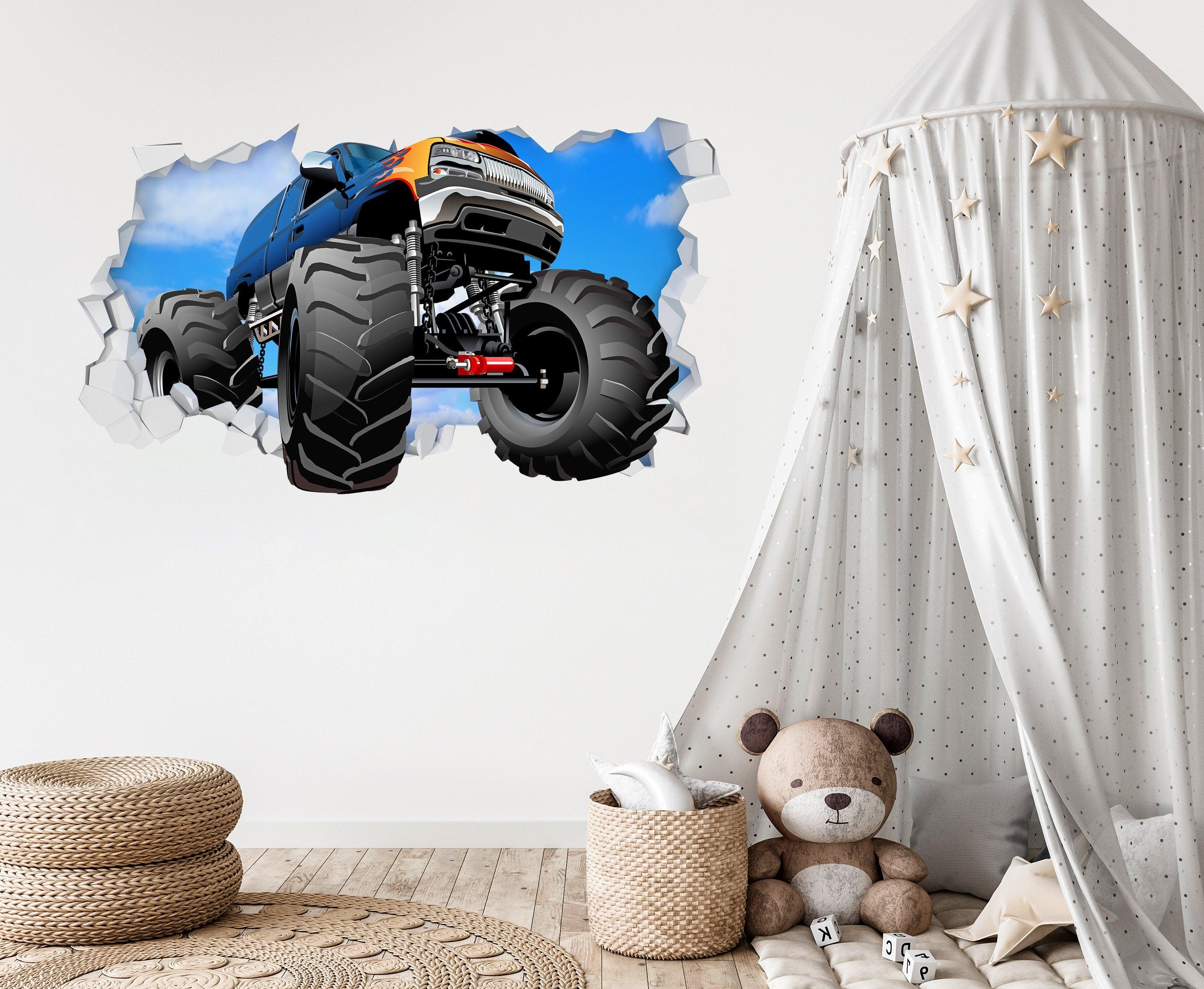 Dark Blue Blazer Monster Truck 3D Wall Hole, Wall Decal Sticker, wall mural, Peel-N-Stick, 001