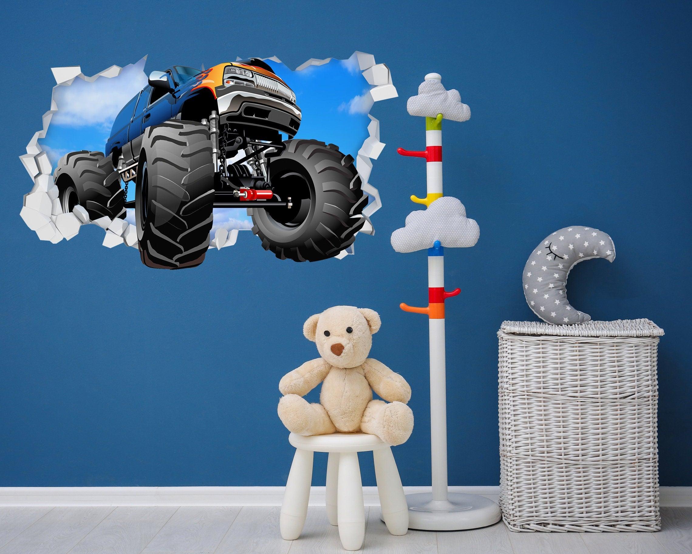 Dark Blue Blazer Monster Truck 3D Wall Hole, Wall Decal Sticker, wall mural, Peel-N-Stick, 001