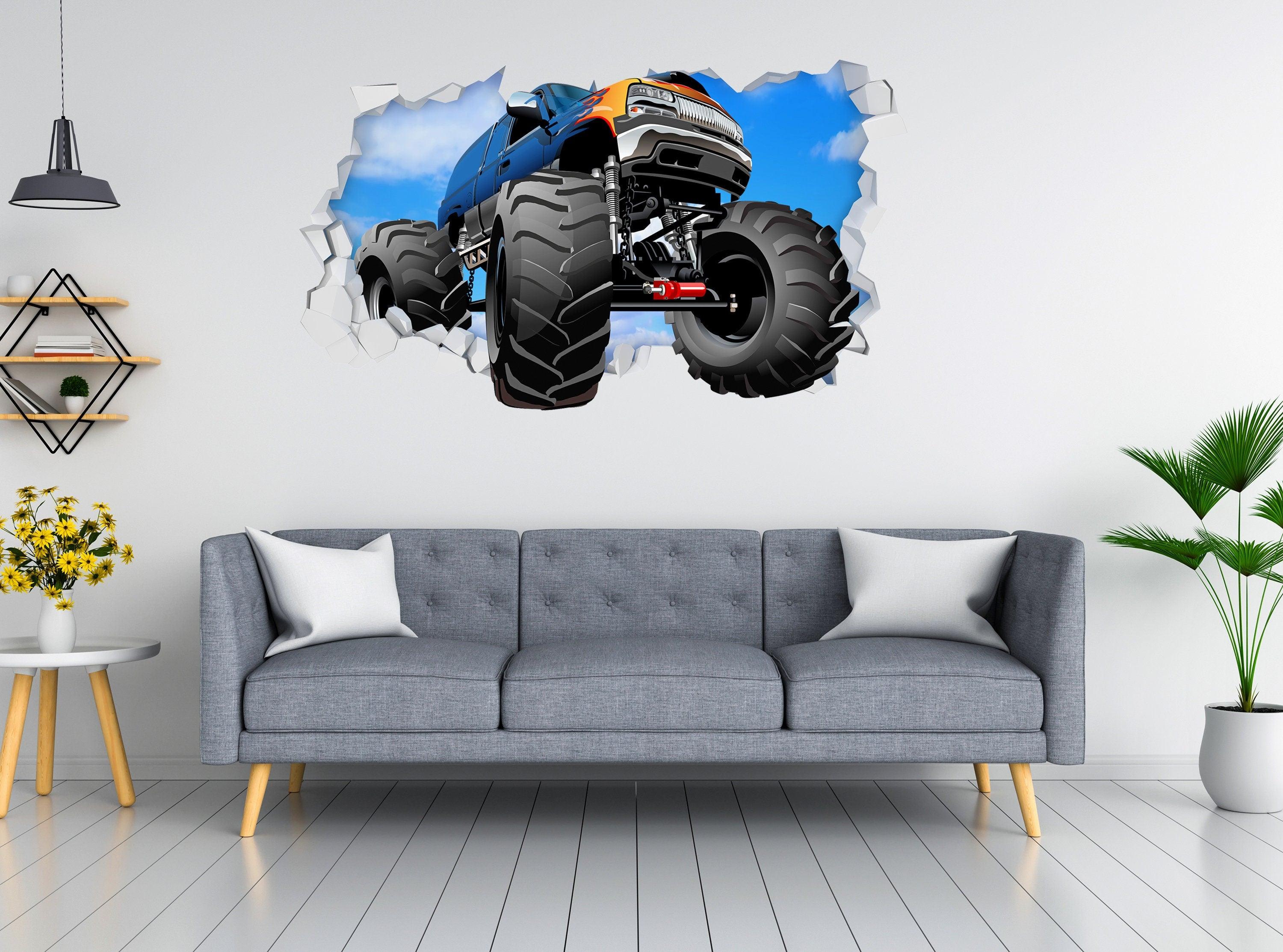 Dark Blue Blazer Monster Truck 3D Wall Hole, Wall Decal Sticker, wall mural, Peel-N-Stick, 001