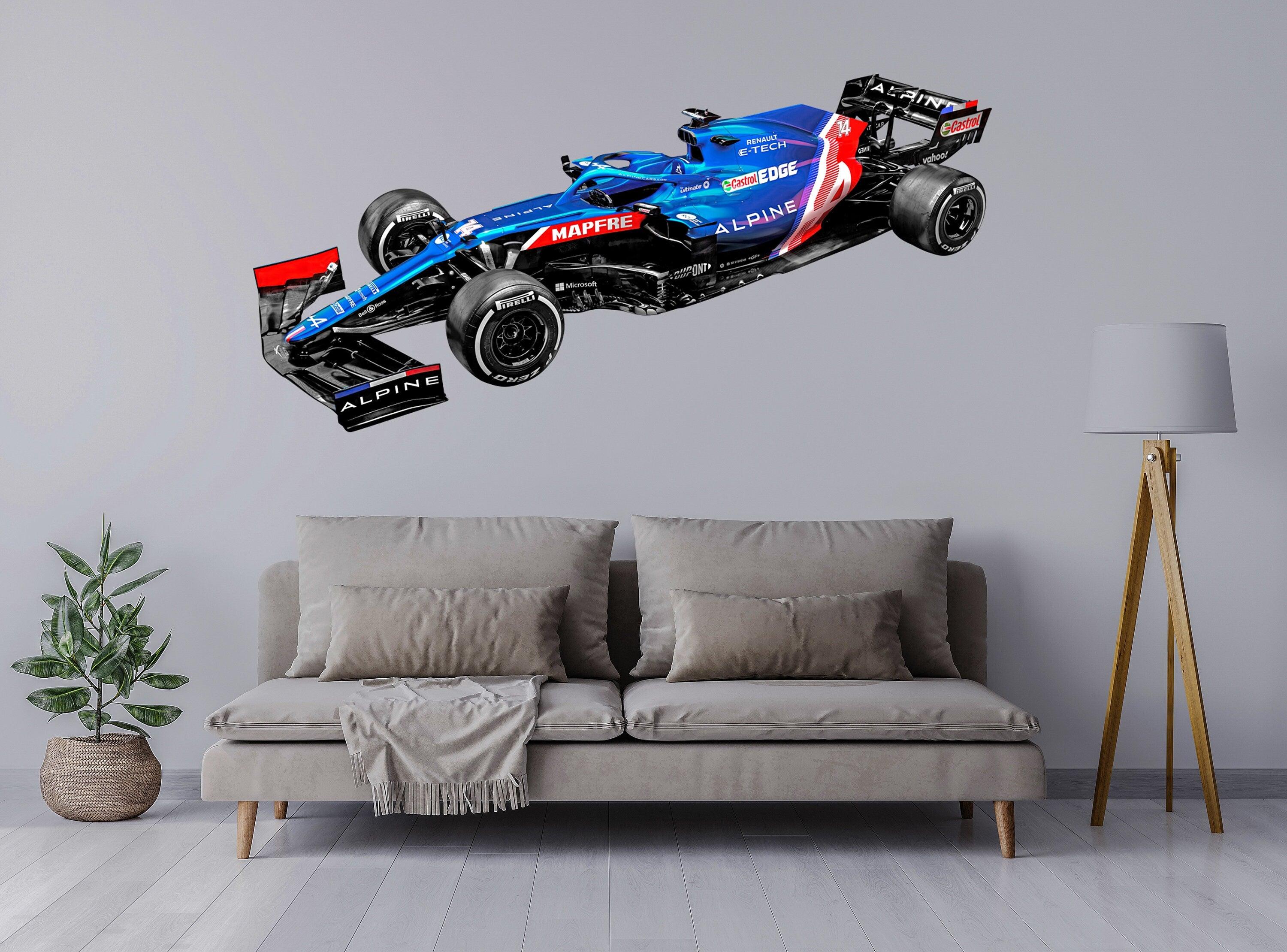 Formula 1 Car, 2021 Alpine race car #14 Side, Wall Decal Sticker, Fernando Alonso 001