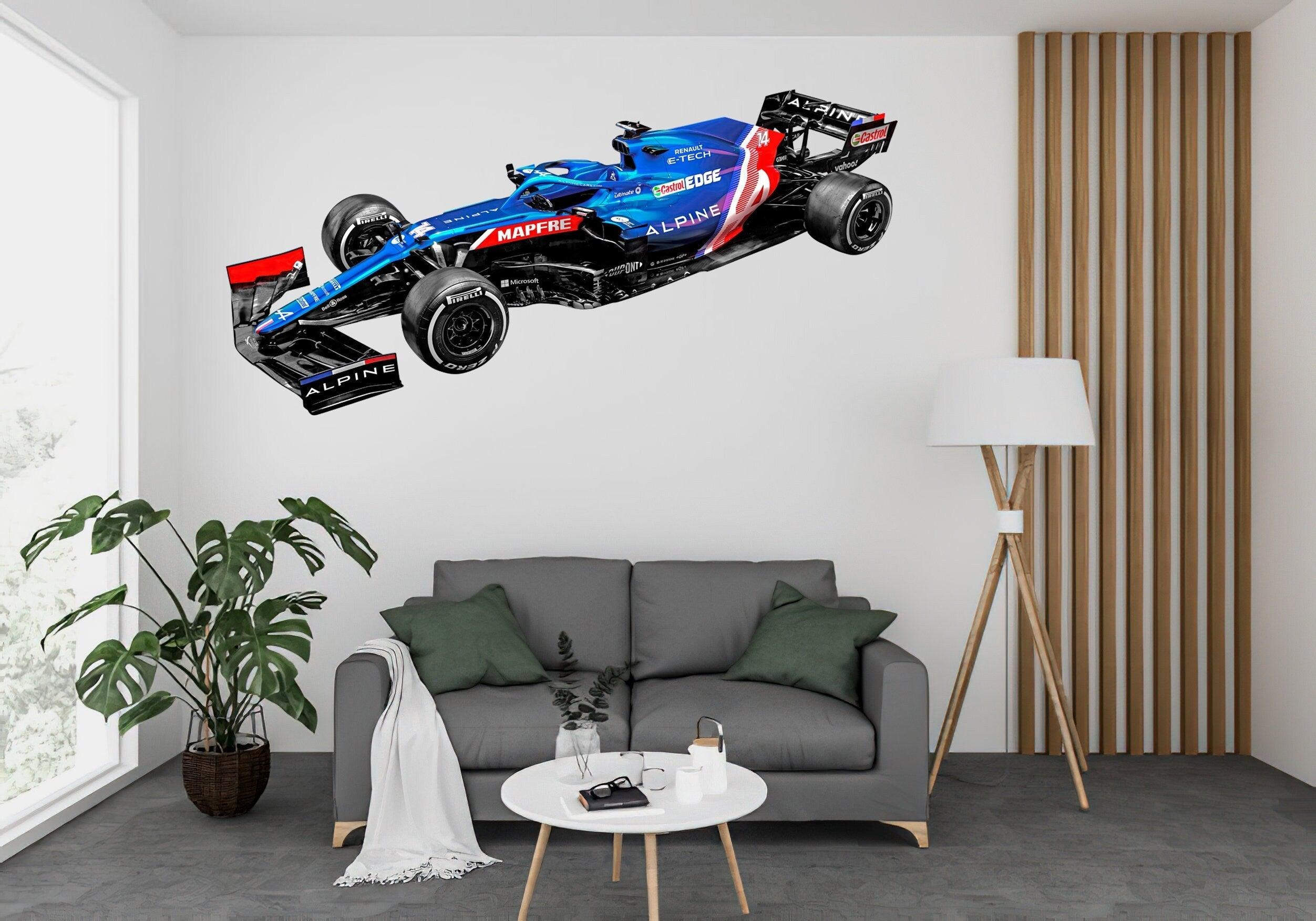 Formula 1 Car, 2021 Alpine race car #14 Side, Wall Decal Sticker, Fernando Alonso 001