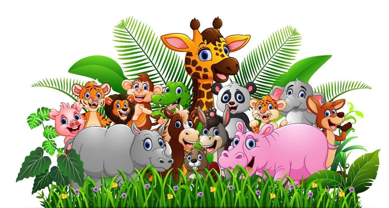 Giraffe and group of friends in the ferns