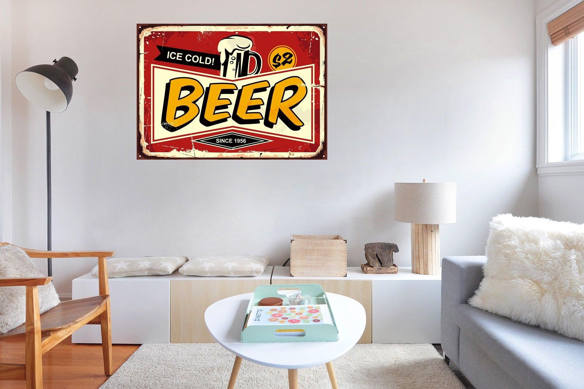 Ice Cold Beer 2 dollars Sign Decal | Fabric Decal | Removable with no Wall Damage | Vibrant | Man Cave | Beer Sign