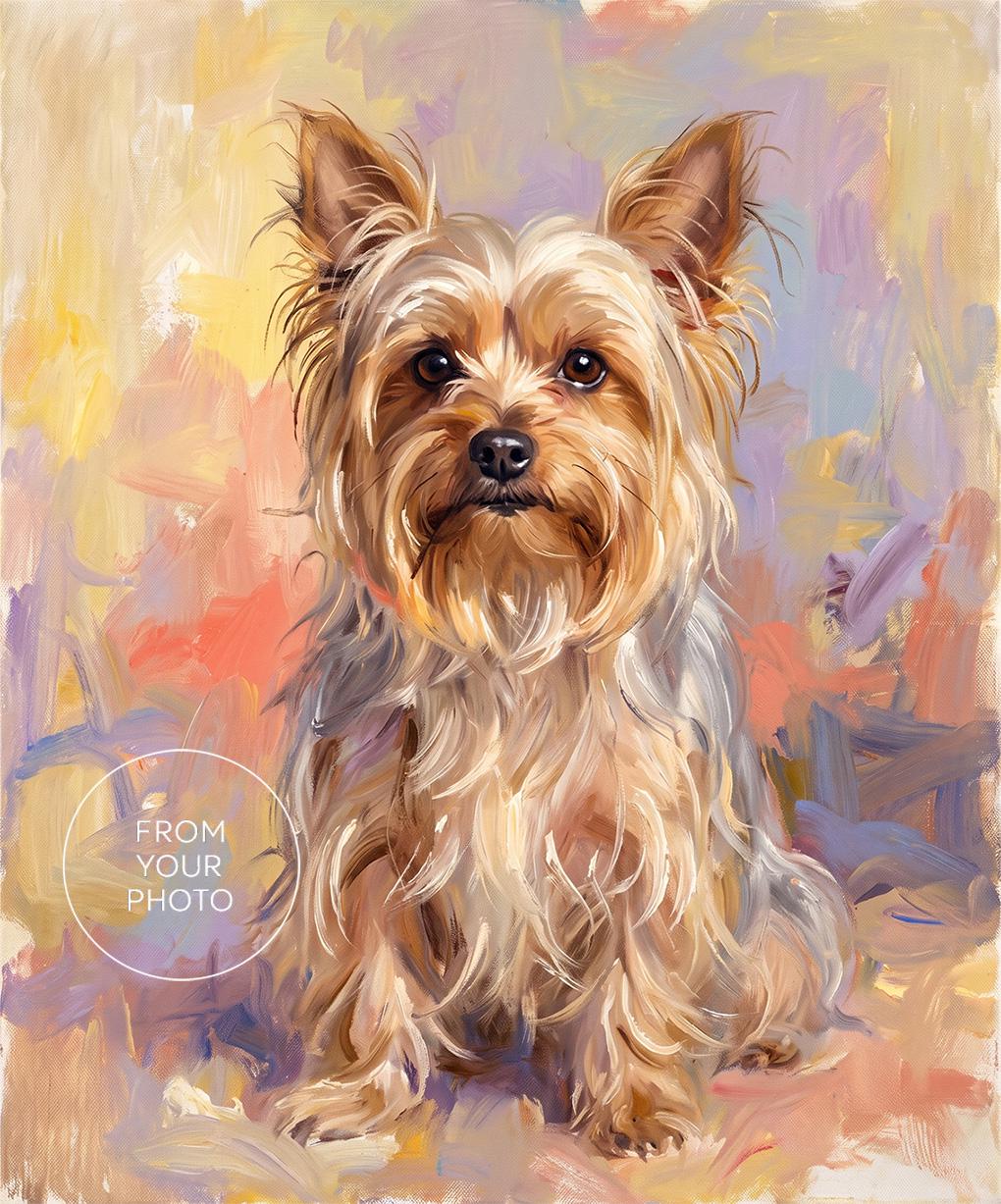 Tim Custom Yorkshire Terrier Portrait from Photo on Canvas, Digital Yorkie Watercolor Dog Art, Custom Pet Gift