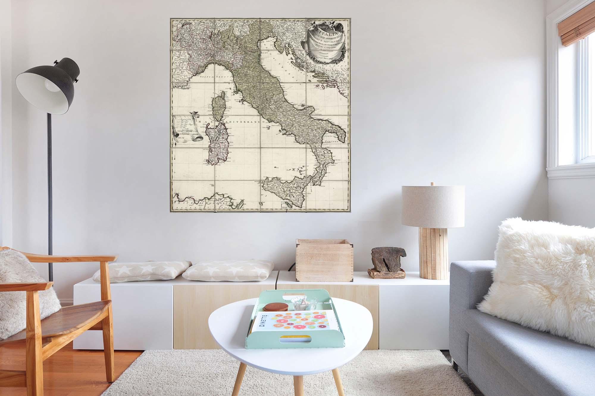 CoolWalls.ca diecut Map of Italy Made in 1795, Wall Decal Sticker Wallpaper, PEEL-N-STICK, removable anytime. Great for a classroom