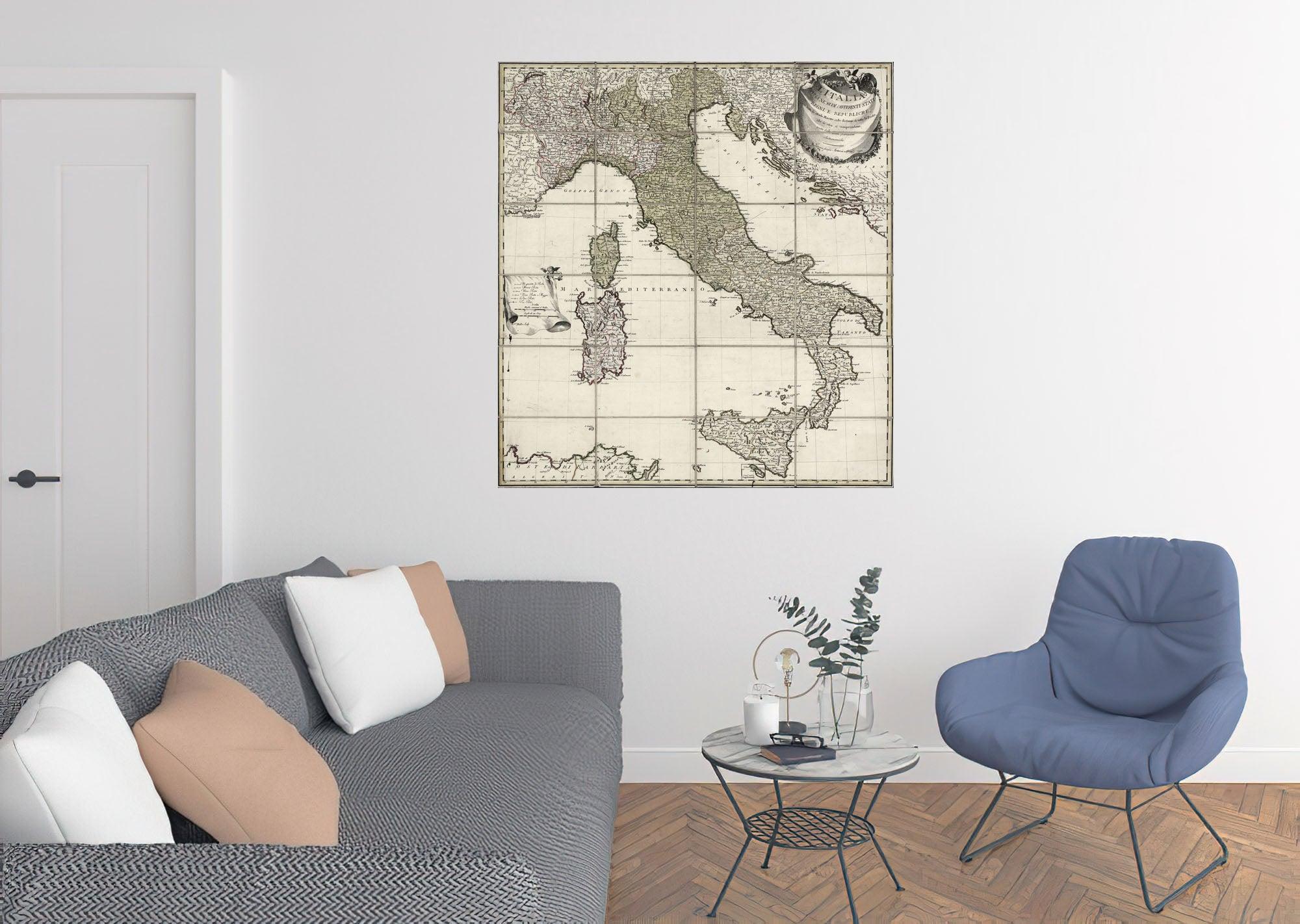 CoolWalls.ca diecut Map of Italy Made in 1795, Wall Decal Sticker Wallpaper, PEEL-N-STICK, removable anytime. Great for a classroom