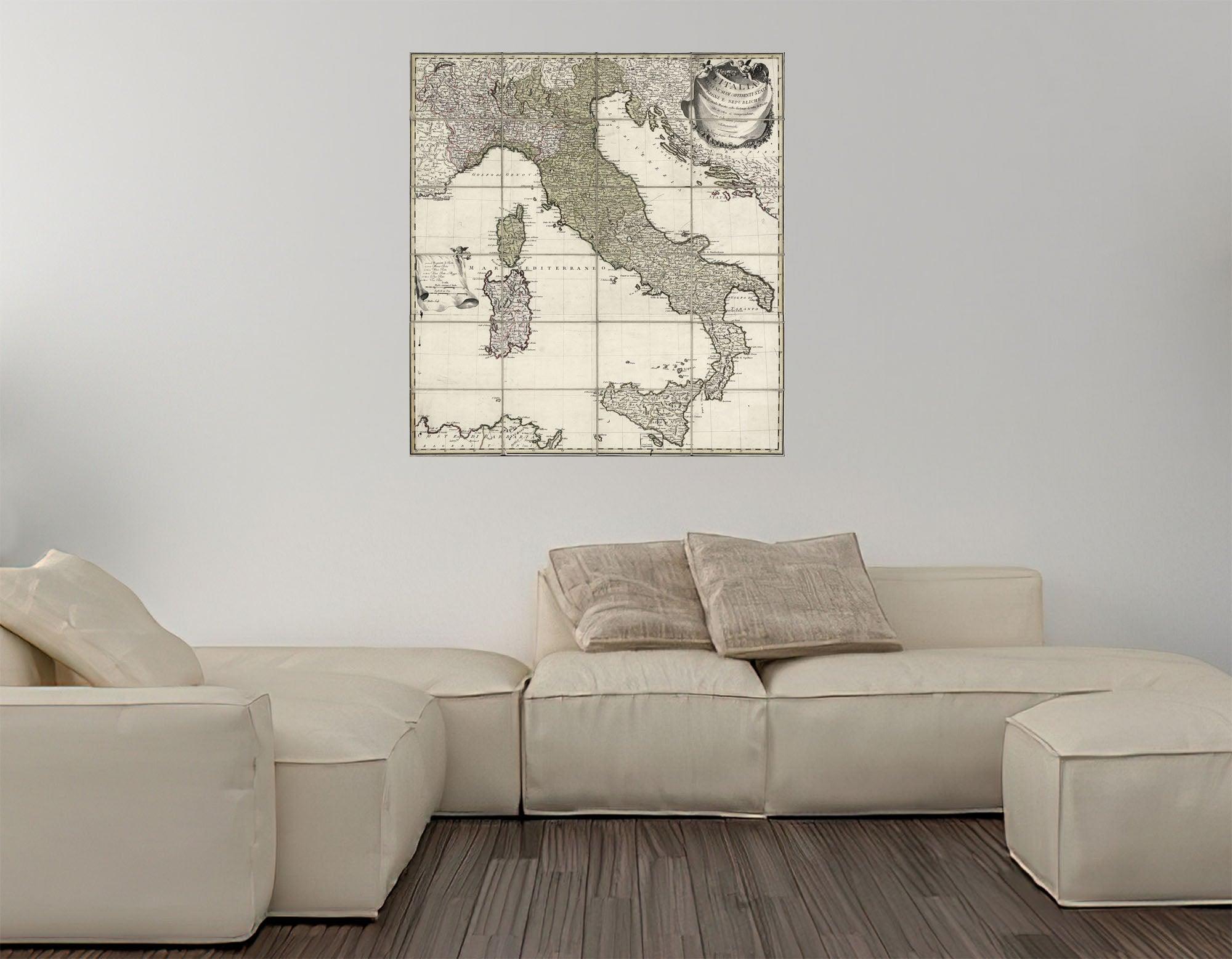 CoolWalls.ca diecut Map of Italy Made in 1795, Wall Decal Sticker Wallpaper, PEEL-N-STICK, removable anytime. Great for a classroom