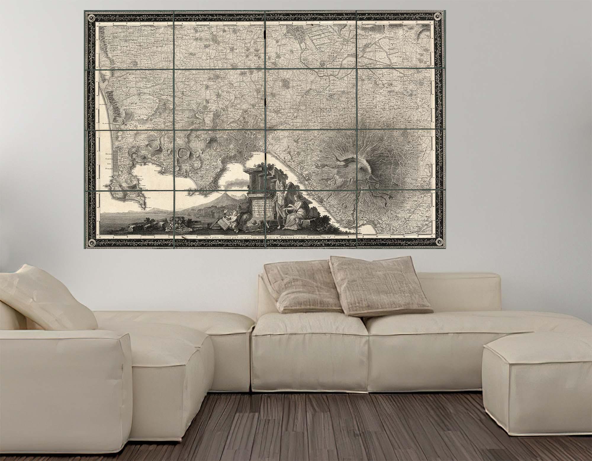 CoolWalls.ca diecut Map of Naples Made in 1865, Wall Decal Sticker Wallpaper, PEEL-N-STICK, removable anytime. Great for a classroom