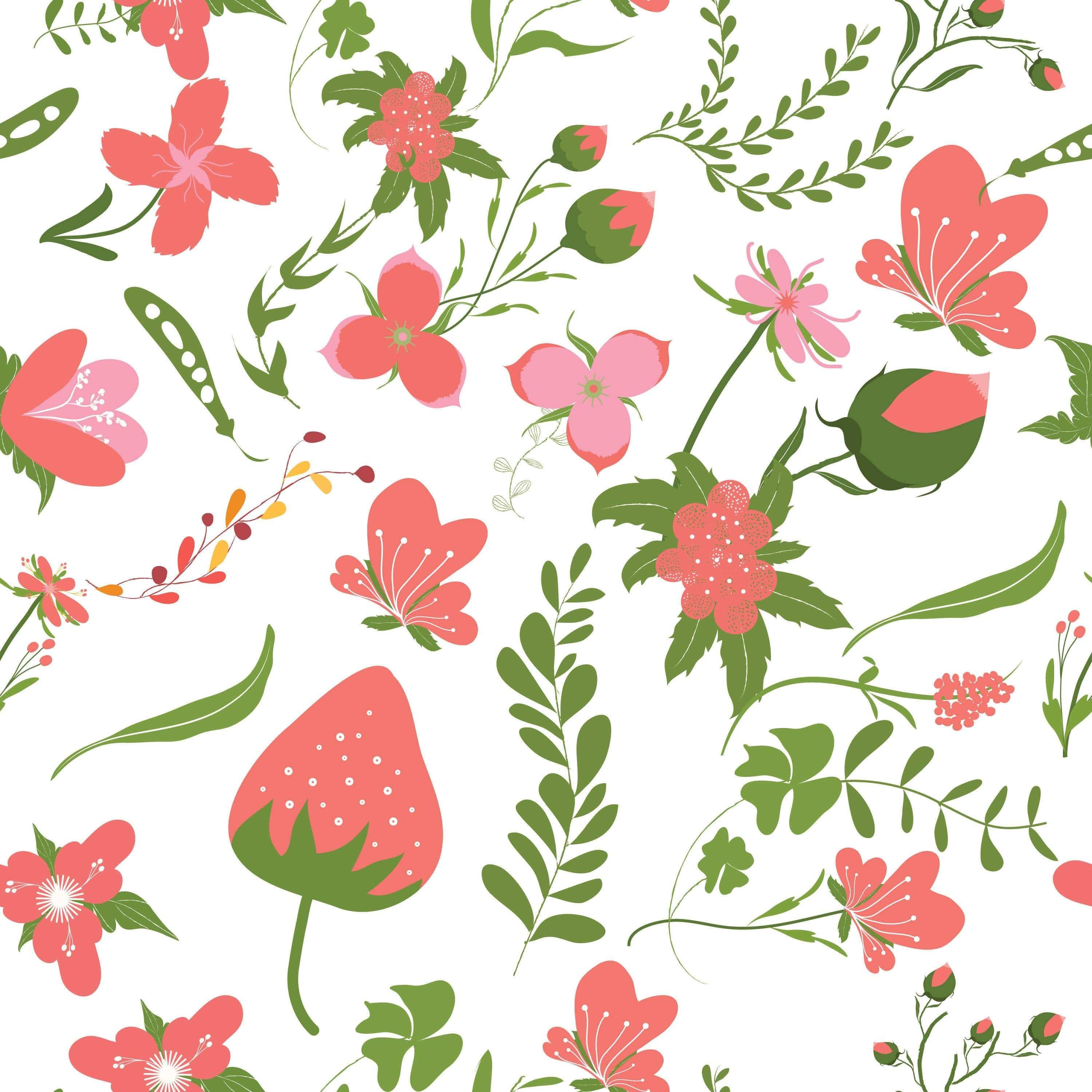 Pink Strawberry Butterfly ferns Removable Wallpaper in 28" rolls
