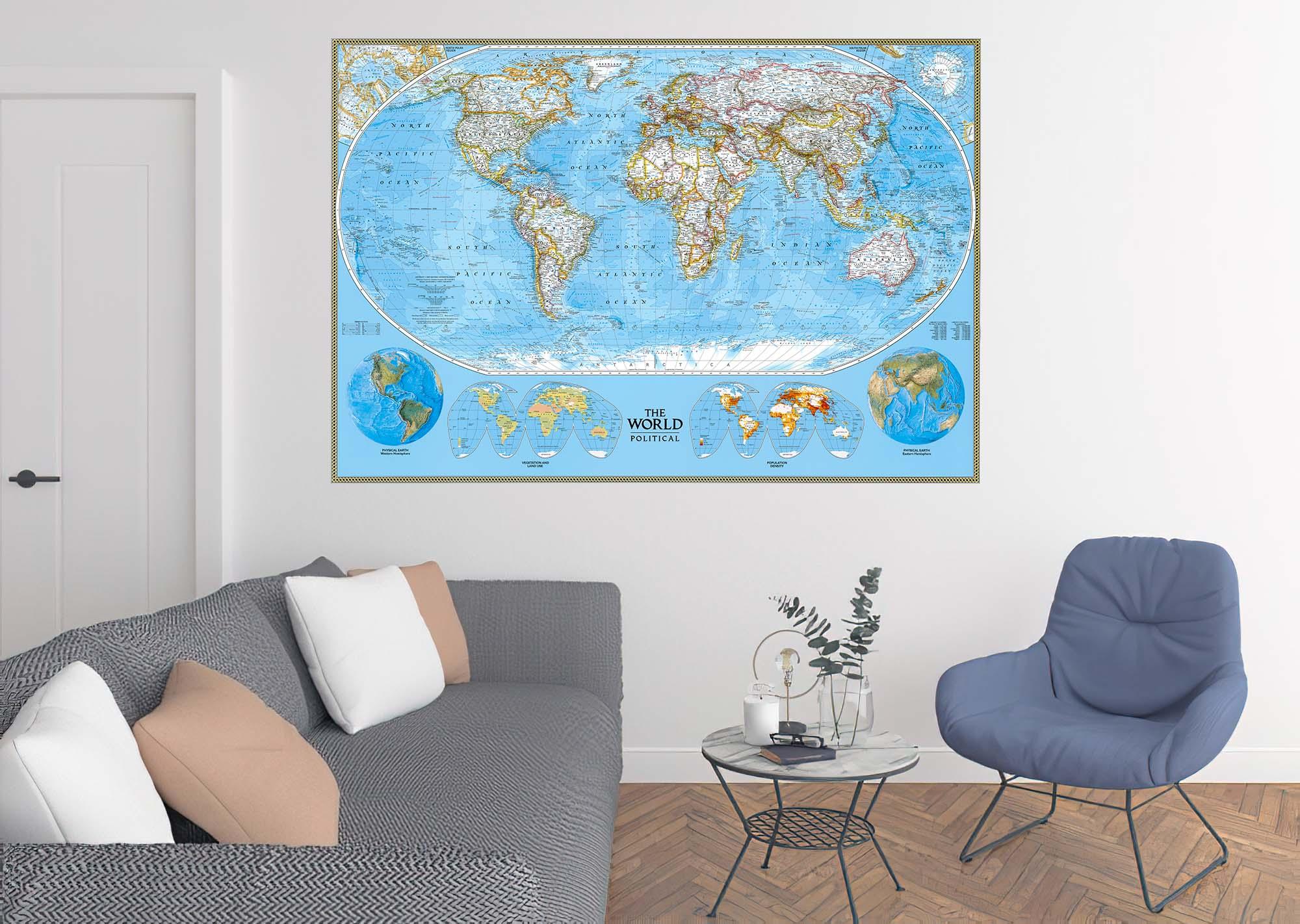 Political World Map Wall Decal Sticker Wallpaper, PEEL-N-STICK, removable anytime. Great for a classroom - CoolWalls.ca