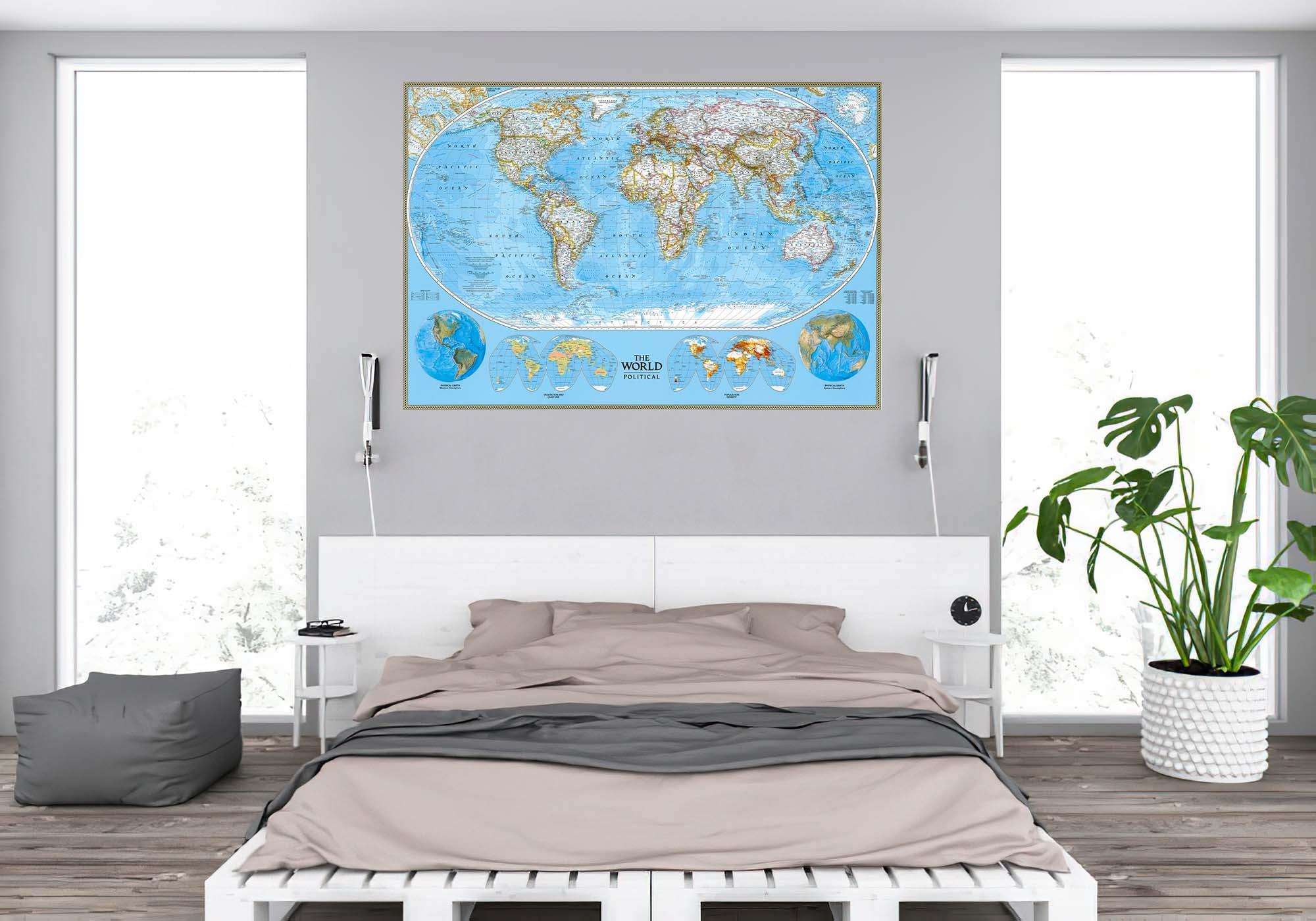 Political World Map Wall Decal Sticker Wallpaper, PEEL-N-STICK, removable anytime. Great for a classroom - CoolWalls.ca