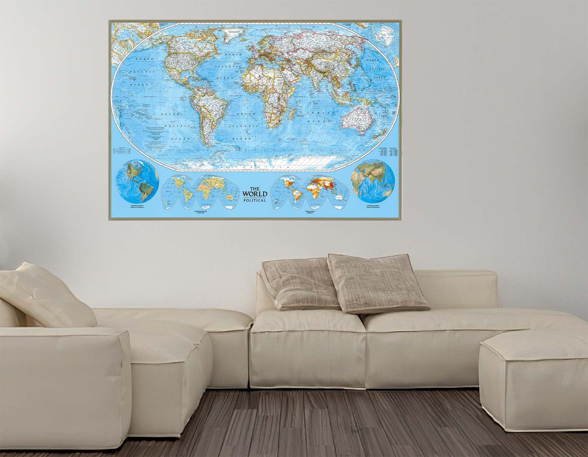 Political World Map Wall Decal Sticker Wallpaper, PEEL-N-STICK, removable anytime. Great for a classroom - CoolWalls.ca
