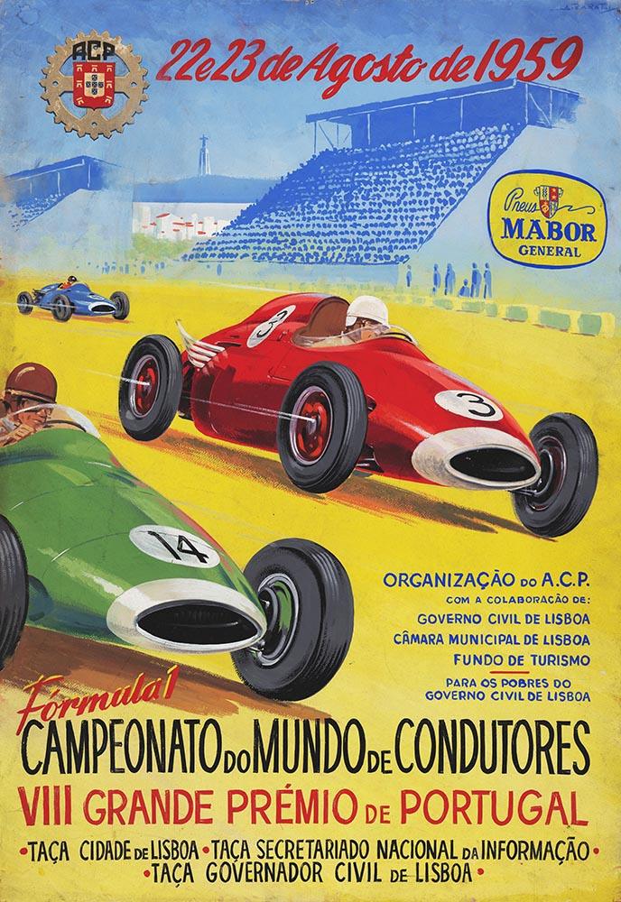 CoolWalls.ca Posters, Prints, & Visual Artwork 15" x 22" Portuguese Grand Prix (1959) Poster Vintage Artwork: Peel_n_Stick onto the wall, wallpaper like fabric
