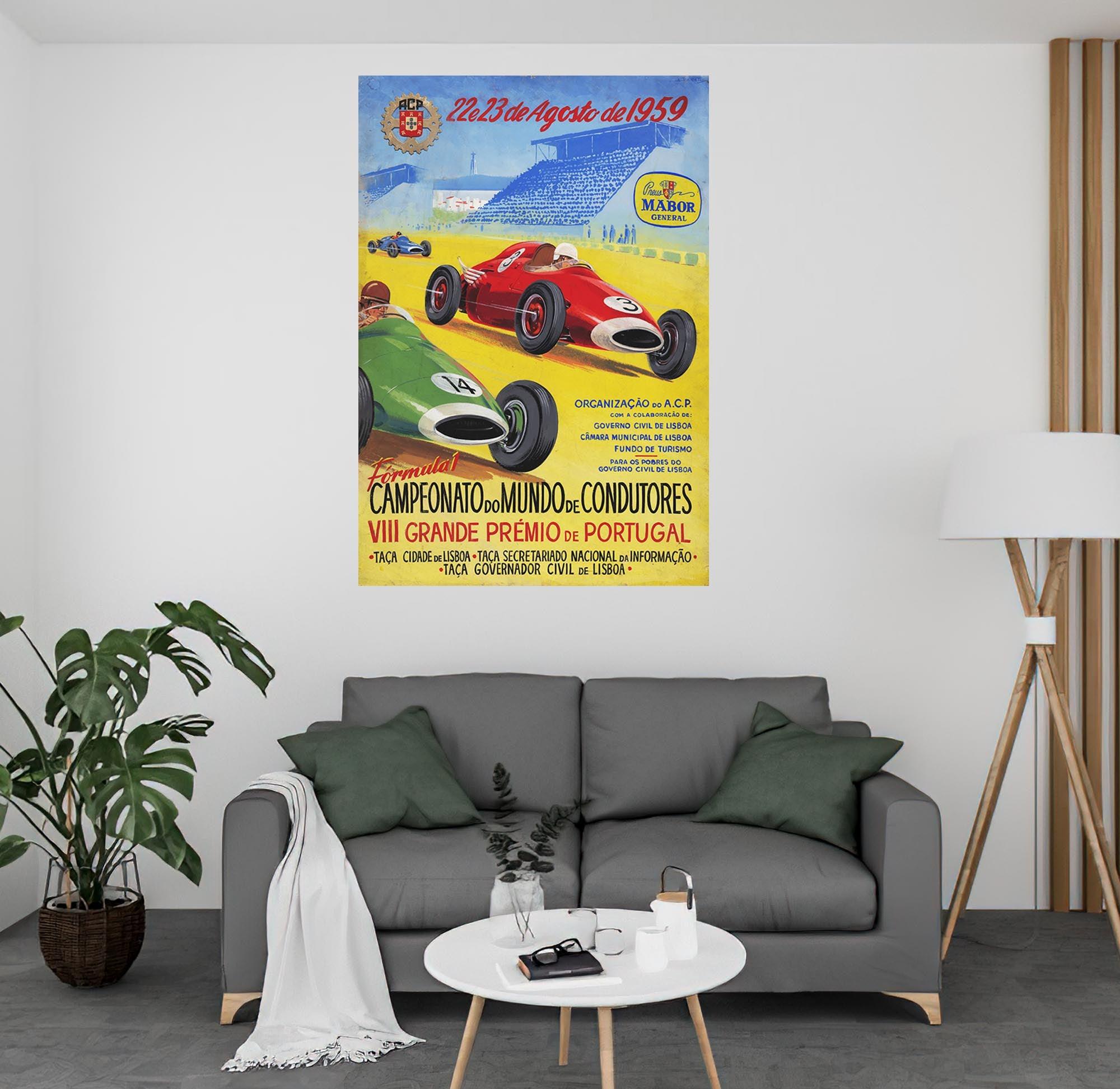 CoolWalls.ca Posters, Prints, & Visual Artwork Portuguese Grand Prix (1959) Poster Vintage Artwork: Peel_n_Stick onto the wall, wallpaper like fabric