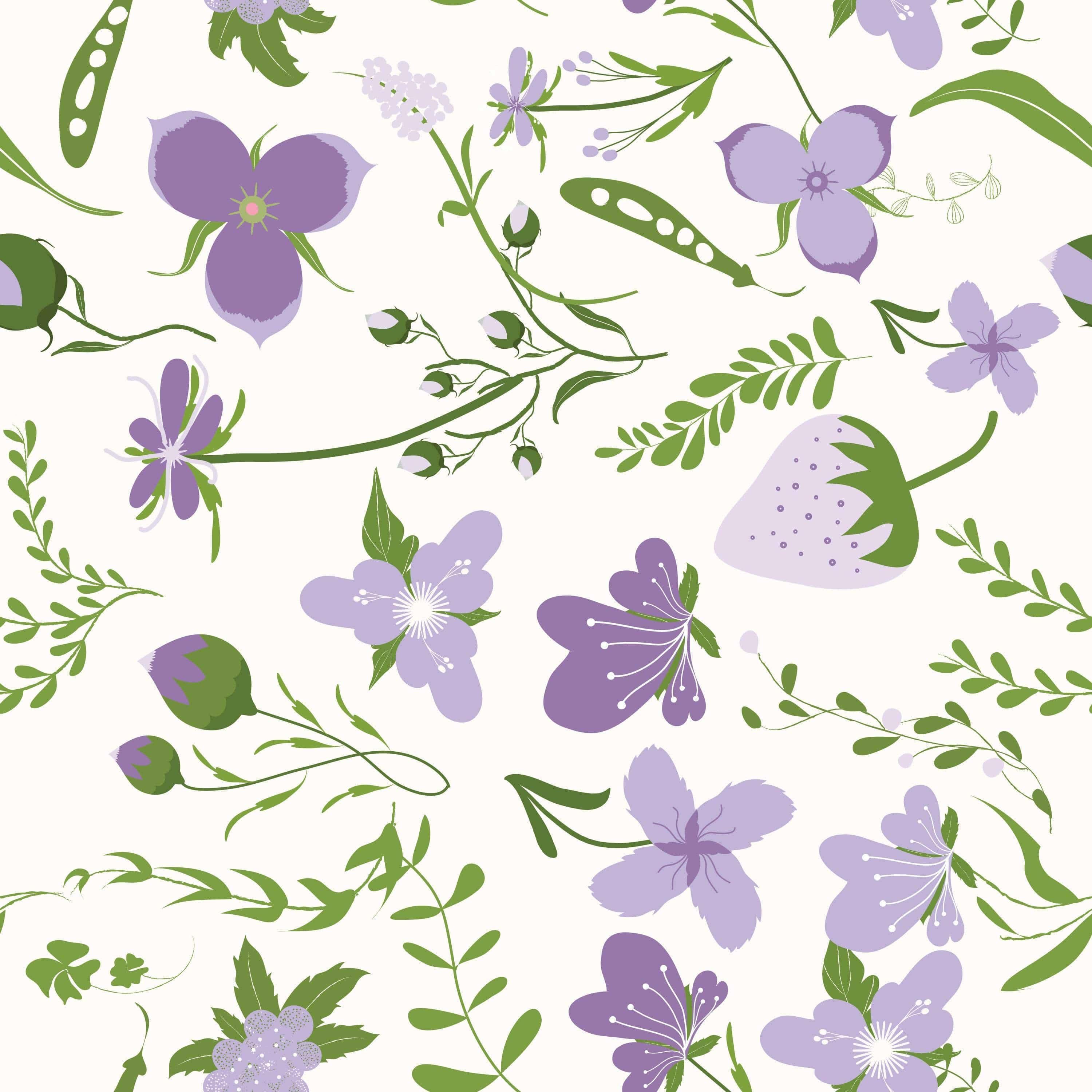 Purple Strawberry Butterfly ferns Removable Wallpaper in 28" Rolls