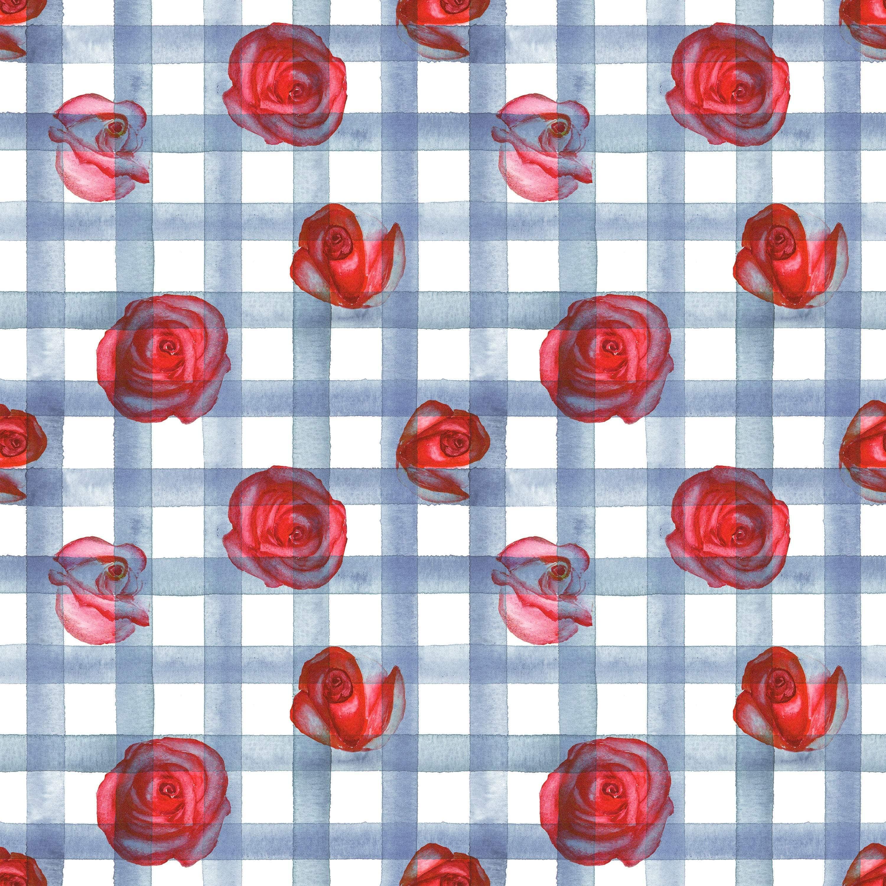 Roses on Blue Strips Removable Wallpaper in 28" Rolls