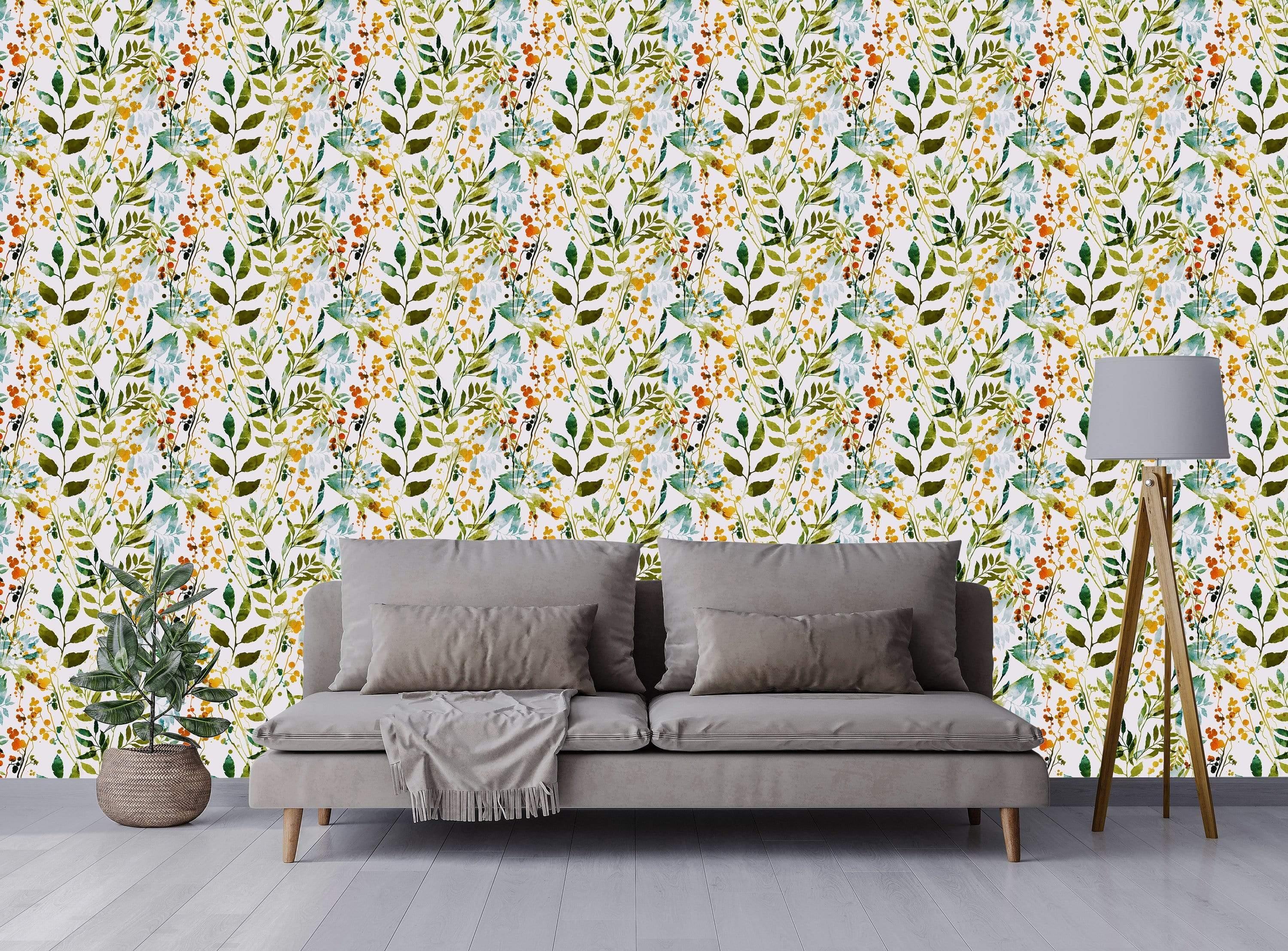 Seamless pattern wallpaper With Green leaves and Ferns 28" Wallpaper