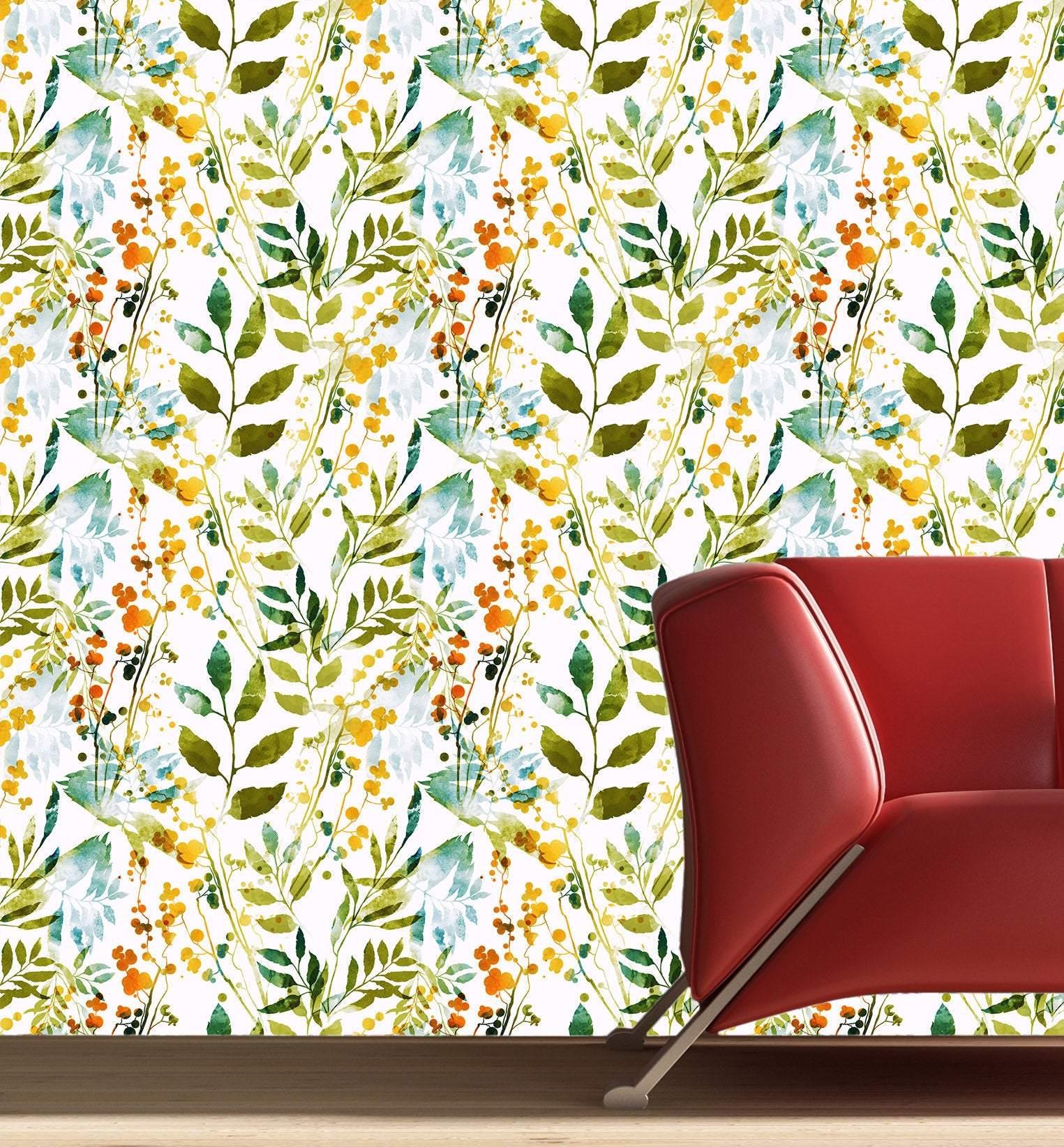 Seamless pattern wallpaper With Green leaves and Ferns 28" Wallpaper
