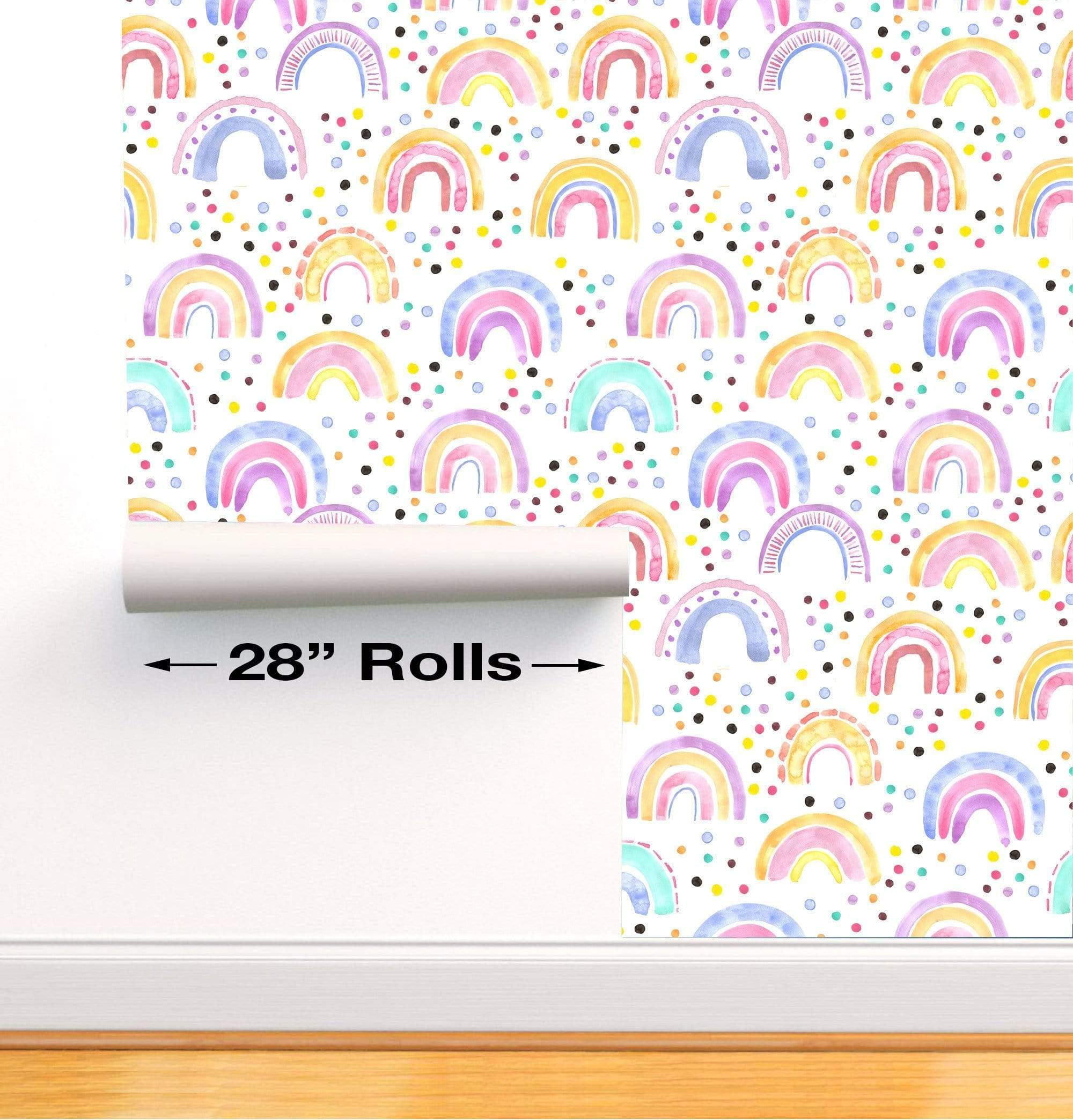 Seamless pattern with watercolor rainbow in pastel colors 28" Wallpaper