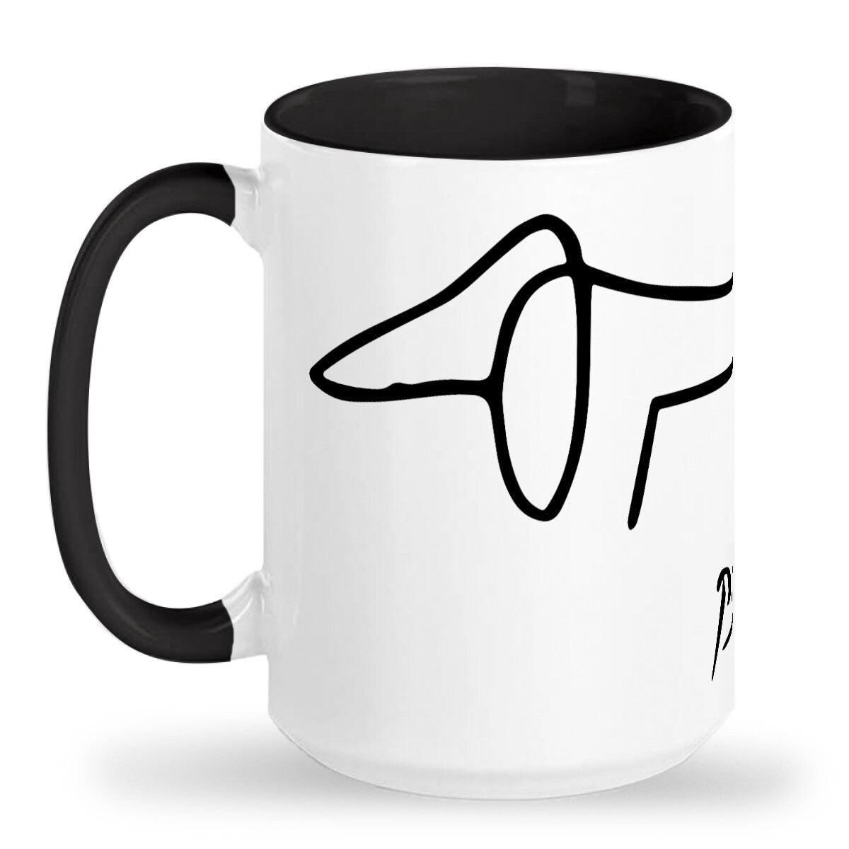 Tall glossy ceramic mug 15 OZ, Picasso dachshund drawing of Lump wrap around