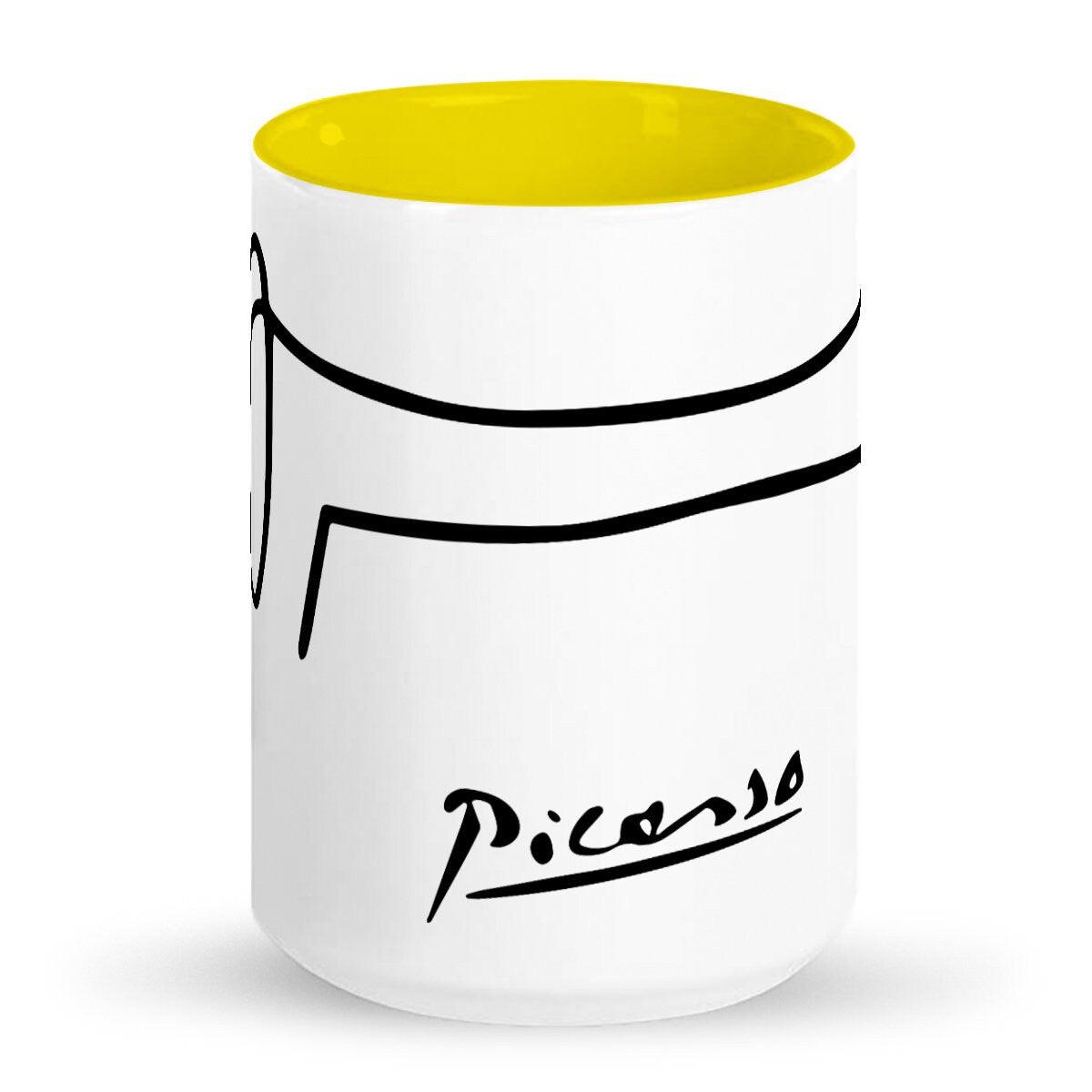 Tall glossy ceramic mug 15 OZ, Picasso dachshund drawing of Lump wrap around