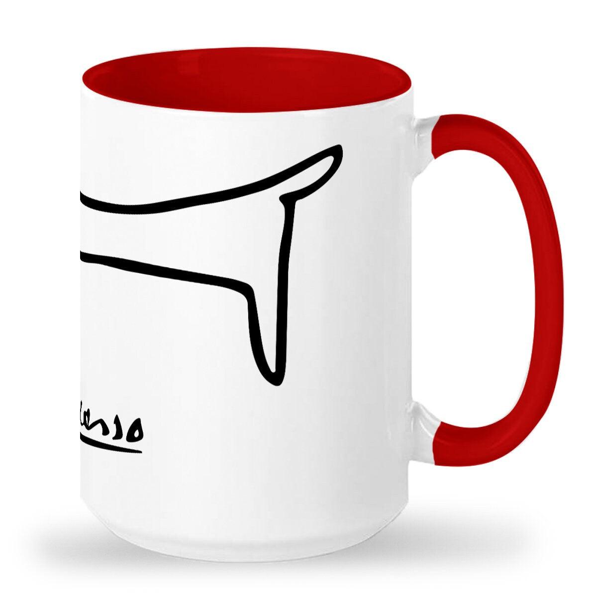Tall glossy ceramic mug 15 OZ, Picasso dachshund drawing of Lump wrap around