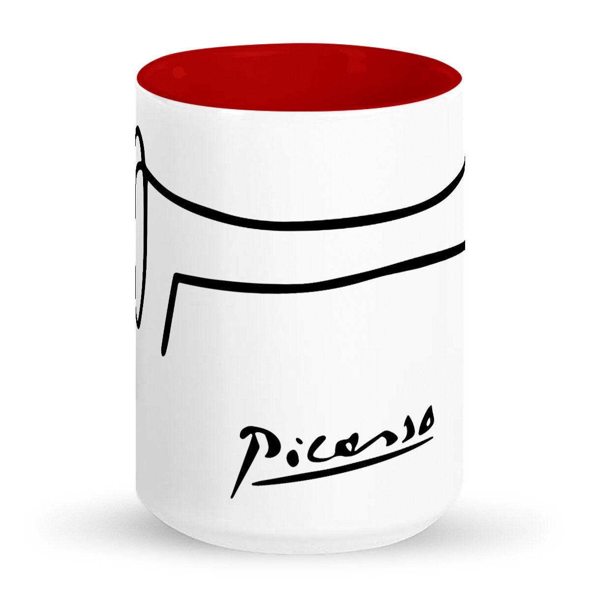 Tall glossy ceramic mug 15 OZ, Picasso dachshund drawing of Lump wrap around