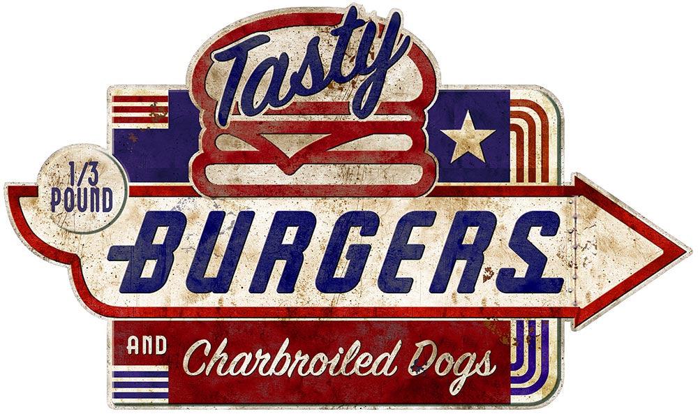 CoolWalls.ca DieCut Tasty Burgers Vintage Sign Decal, Wall Decal, Peel-N-Stick and Removes Easily Anytime