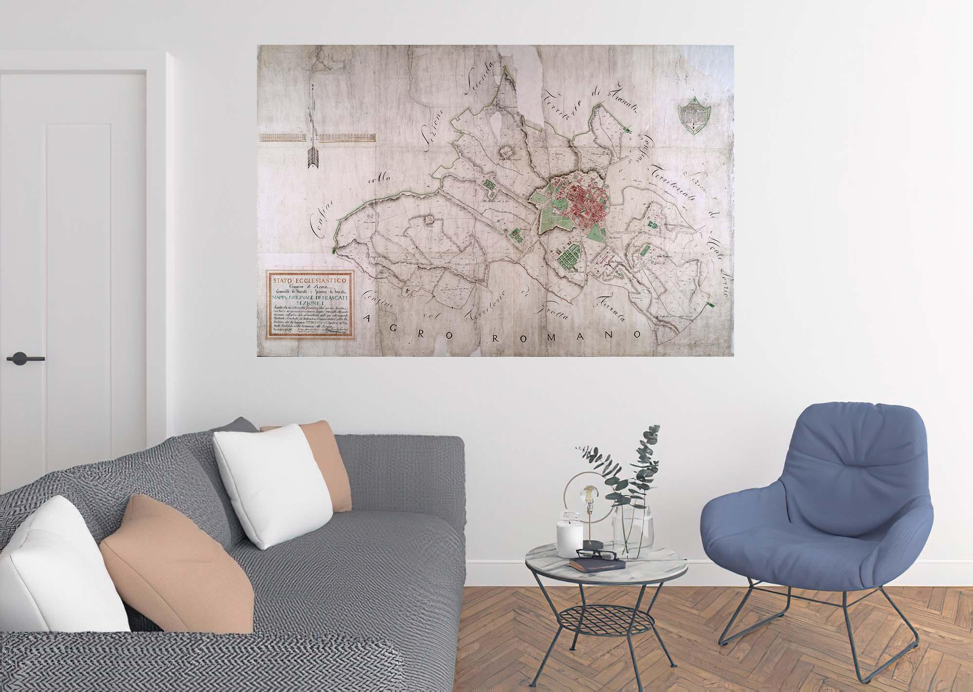 CoolWalls.ca diecut Very Old Map of Frascati, Wall Decal Sticker Wallpaper, PEEL-N-STICK, removable anytime. Great for a classroom