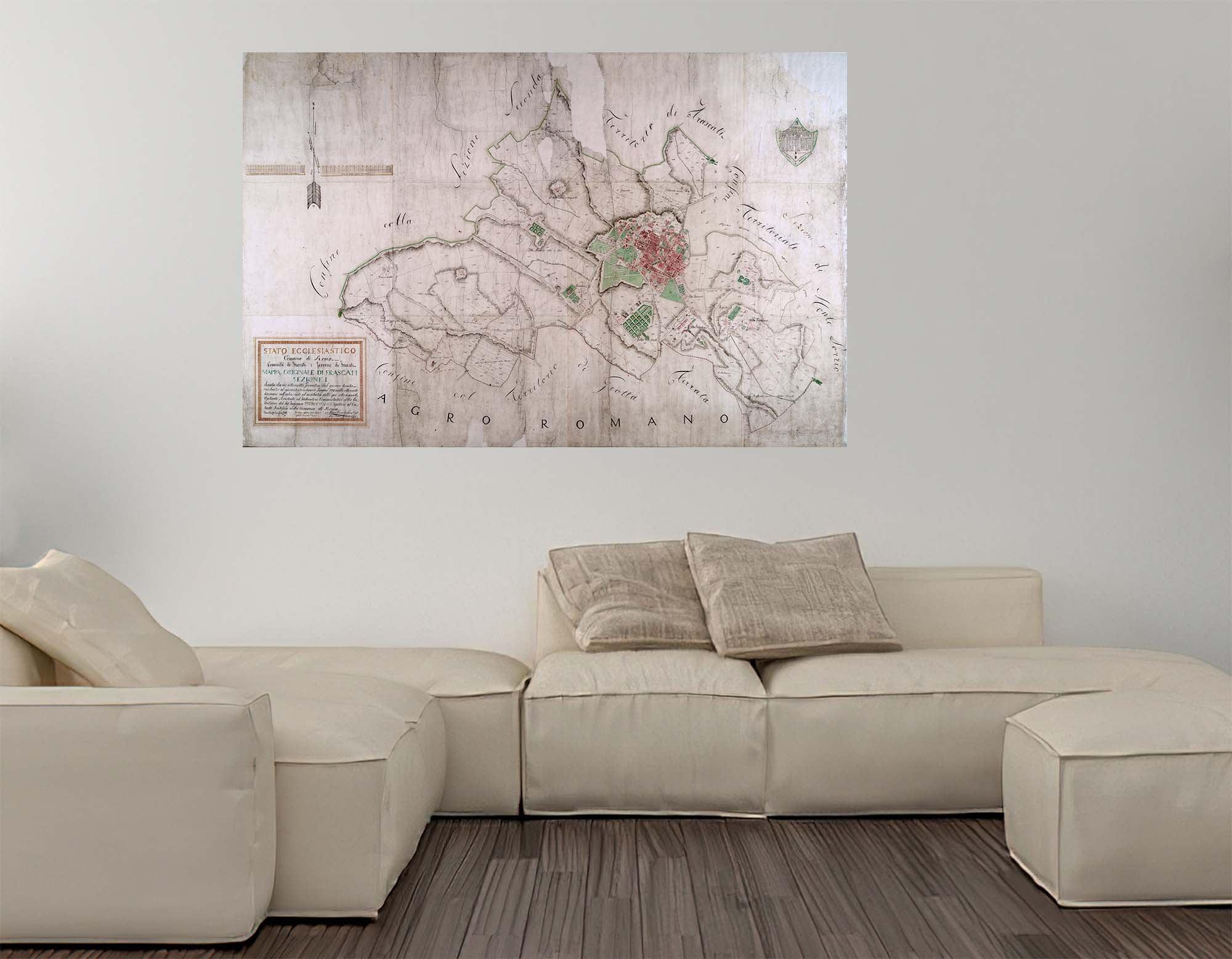 CoolWalls.ca diecut Very Old Map of Frascati, Wall Decal Sticker Wallpaper, PEEL-N-STICK, removable anytime. Great for a classroom