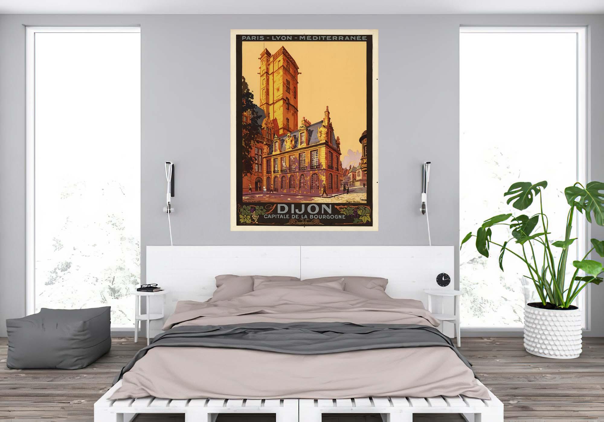 CoolWalls.ca diecut Vintage French Railways Dijon Tourism Poster, Wall Decal Sticker Wallpaper, PEEL-N-STICK, removable anytime. Great for a classroom