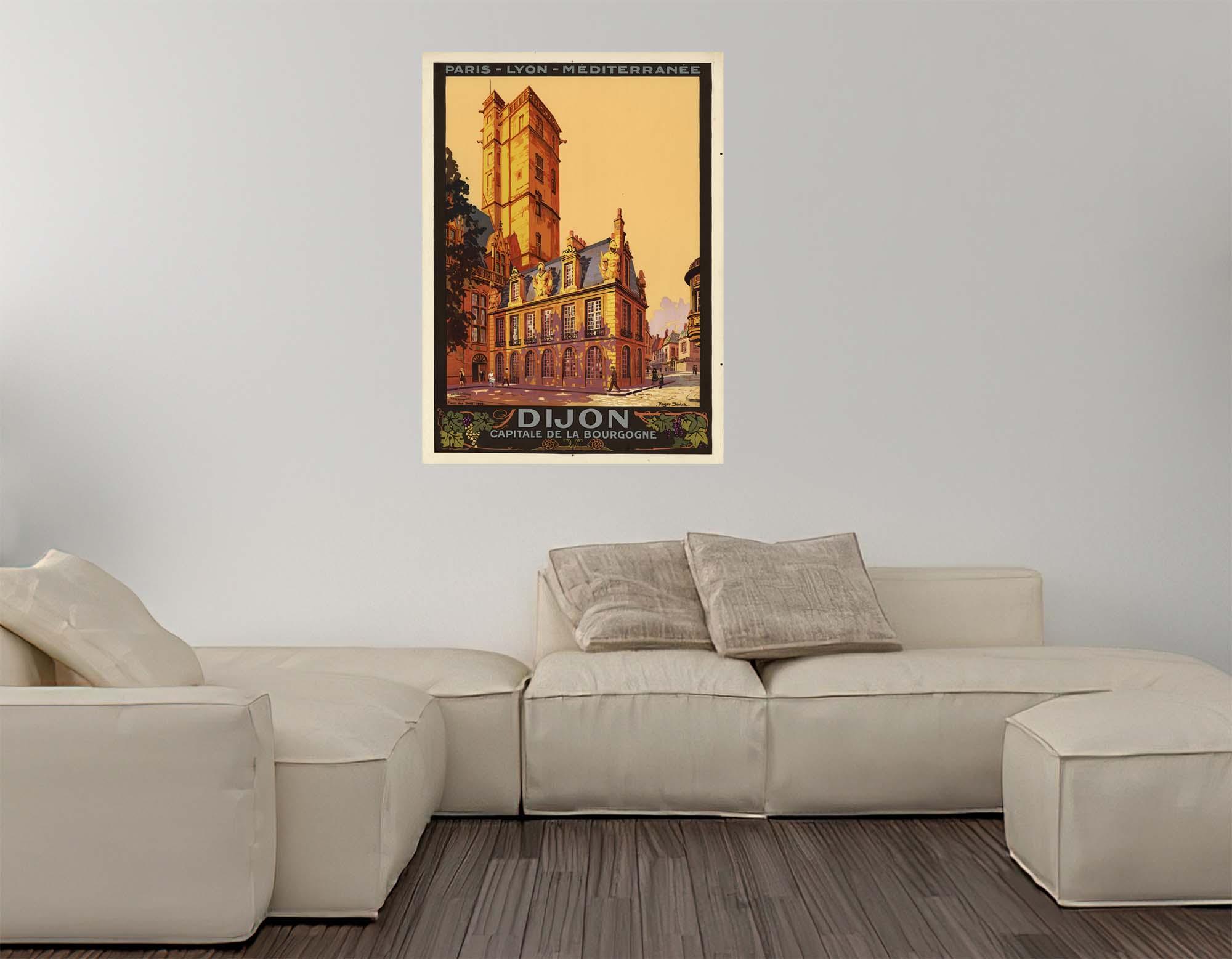 CoolWalls.ca diecut Vintage French Railways Dijon Tourism Poster, Wall Decal Sticker Wallpaper, PEEL-N-STICK, removable anytime. Great for a classroom