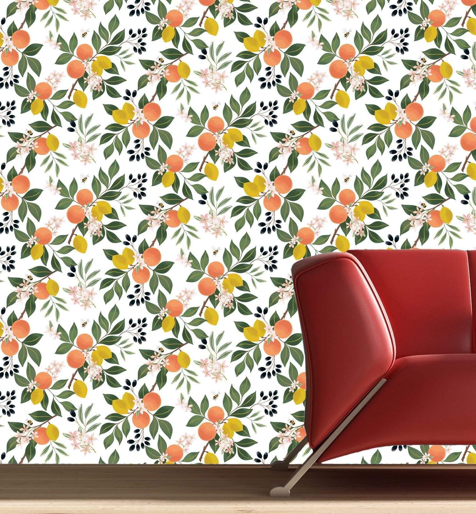 Wallpaper Pattern of green leaves | Removable Wallpaper | Peel-N-Stick | Seamless Pattern | Removable Fabric