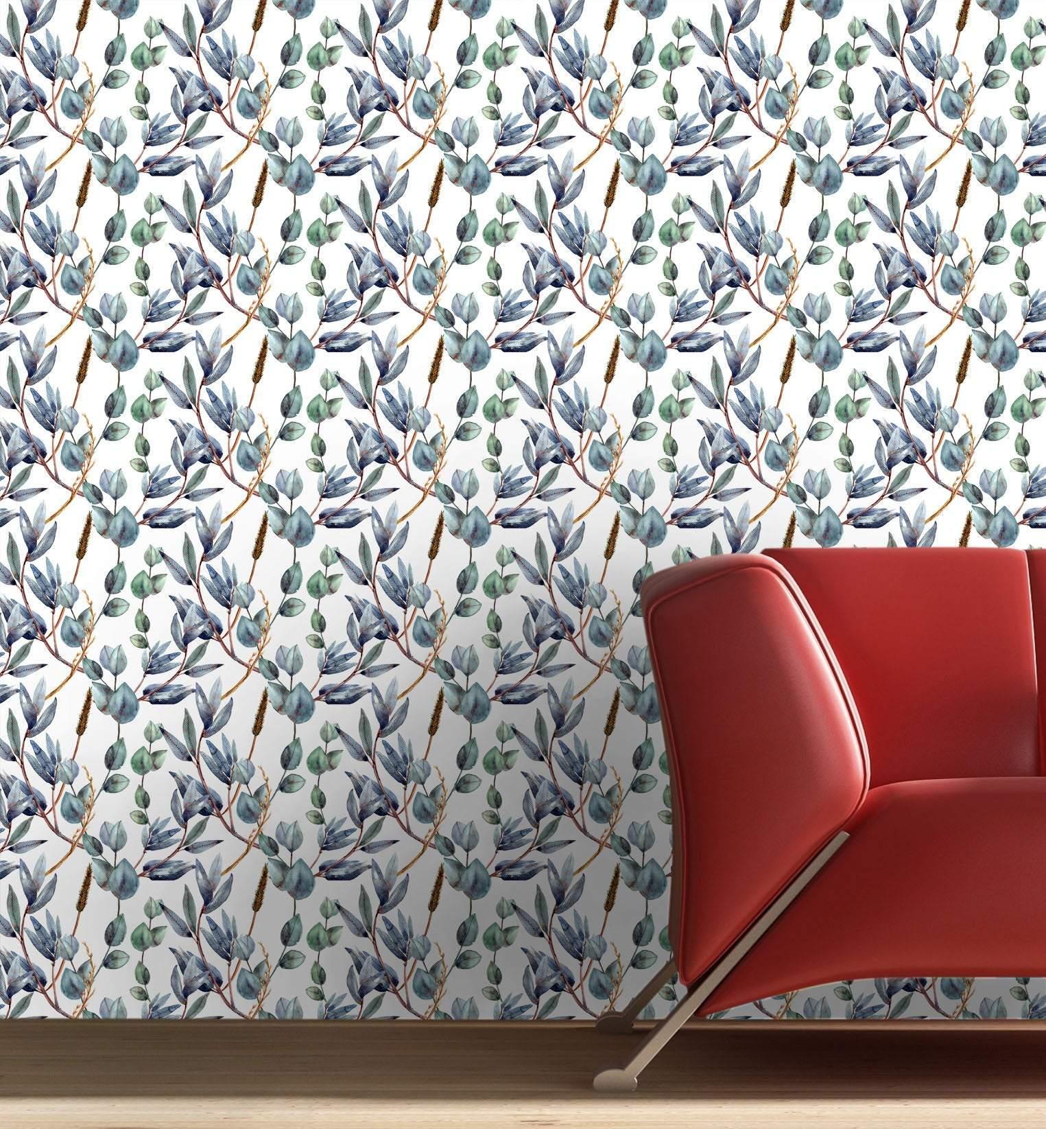 Yellow bird in blue ferns Removable Wallpaper in 28" Rolls