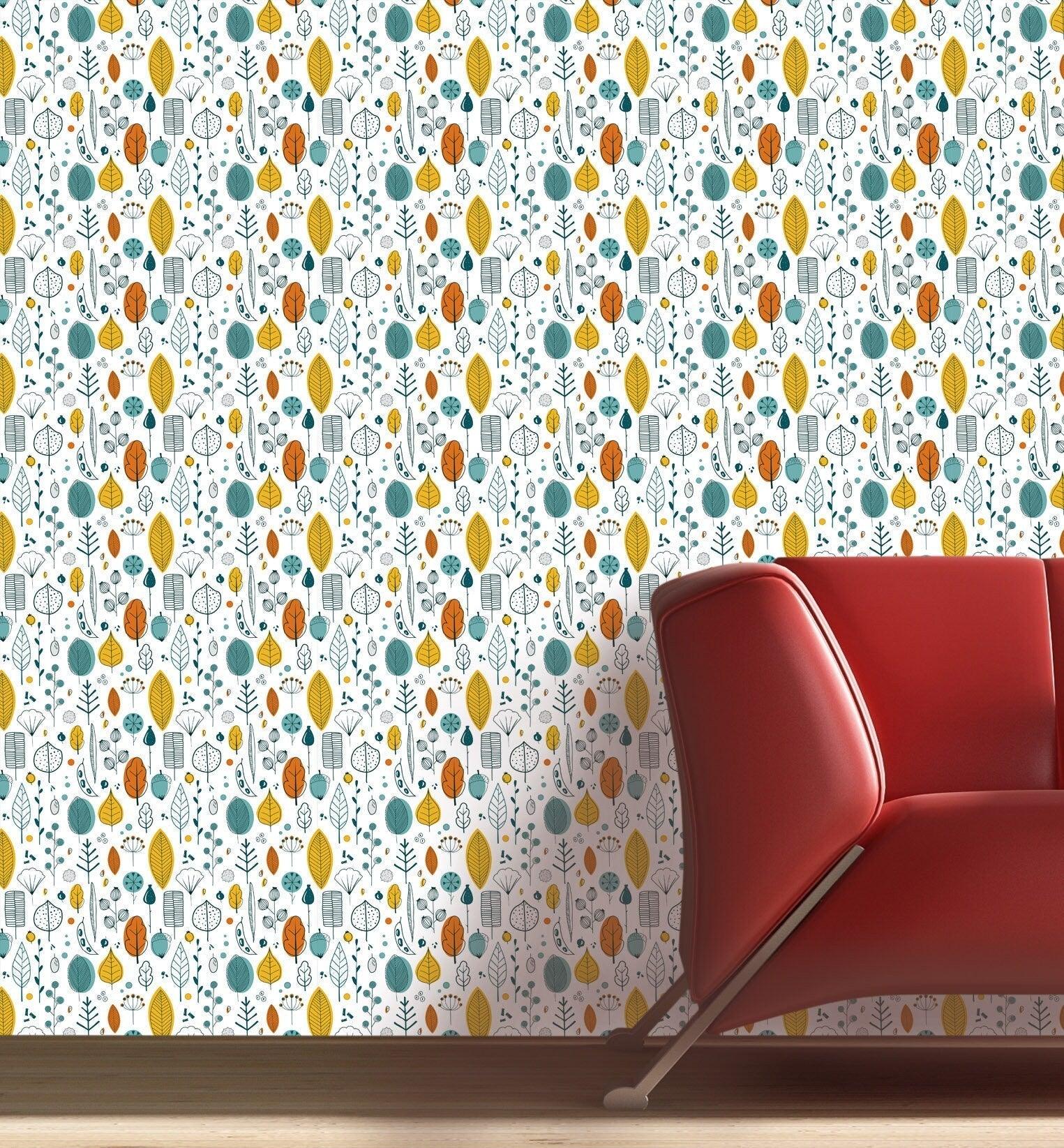 Wallpaper Pattern of drawn leaves Removable Wallpaper Peel-N-Stick Seamless Pattern | Removable Fabric