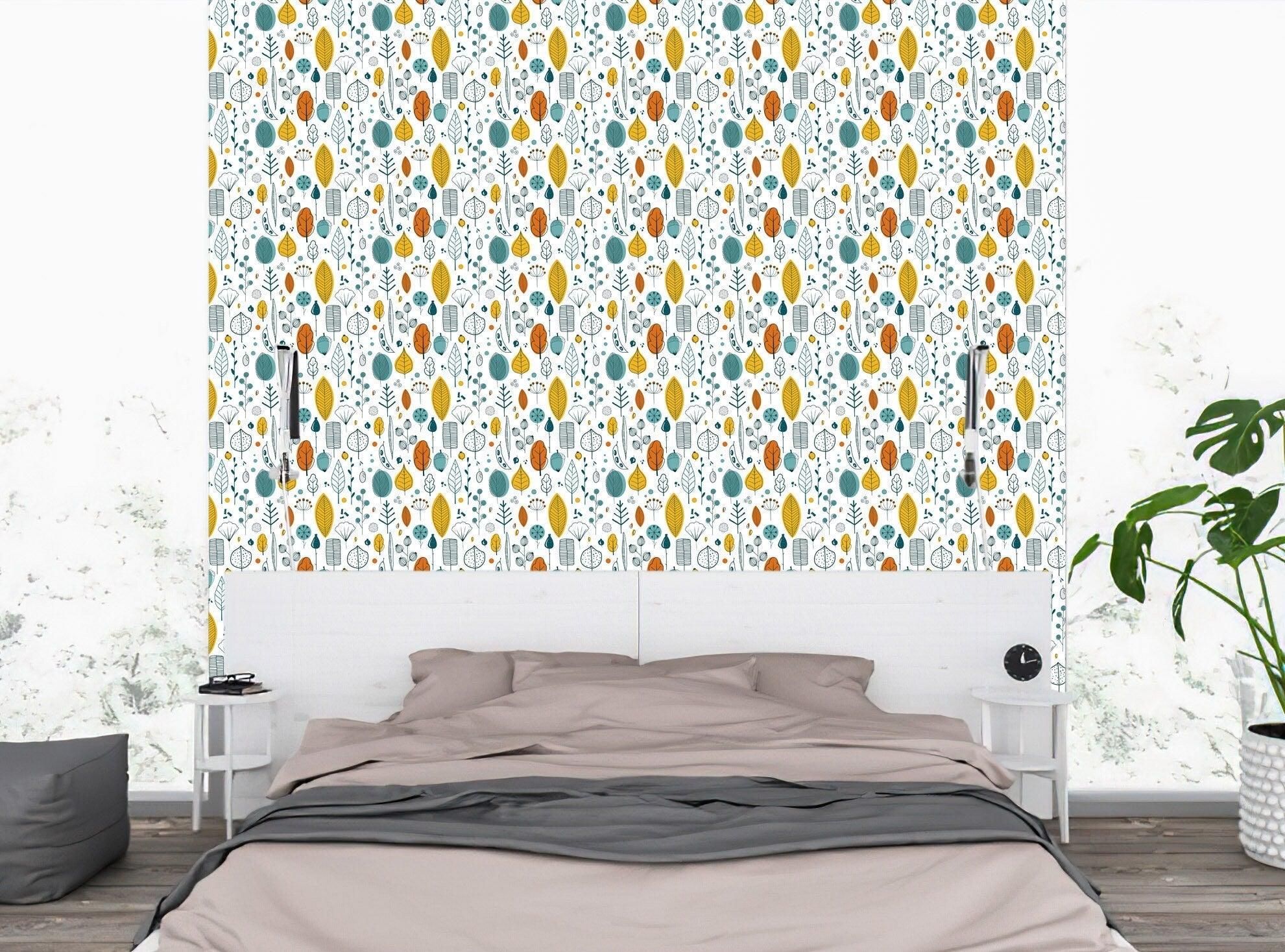Wallpaper Pattern of drawn leaves Removable Wallpaper Peel-N-Stick Seamless Pattern | Removable Fabric